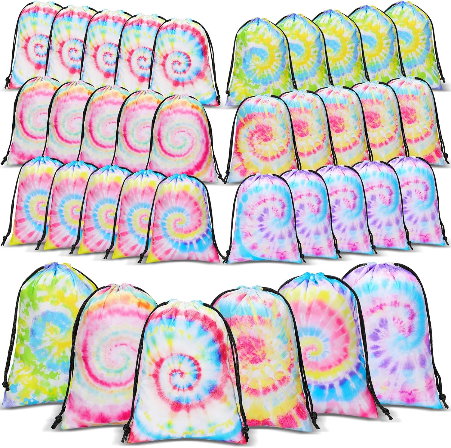 Zhengmy Tie Dye Party Favor Bags 24 Pack Spiral Style