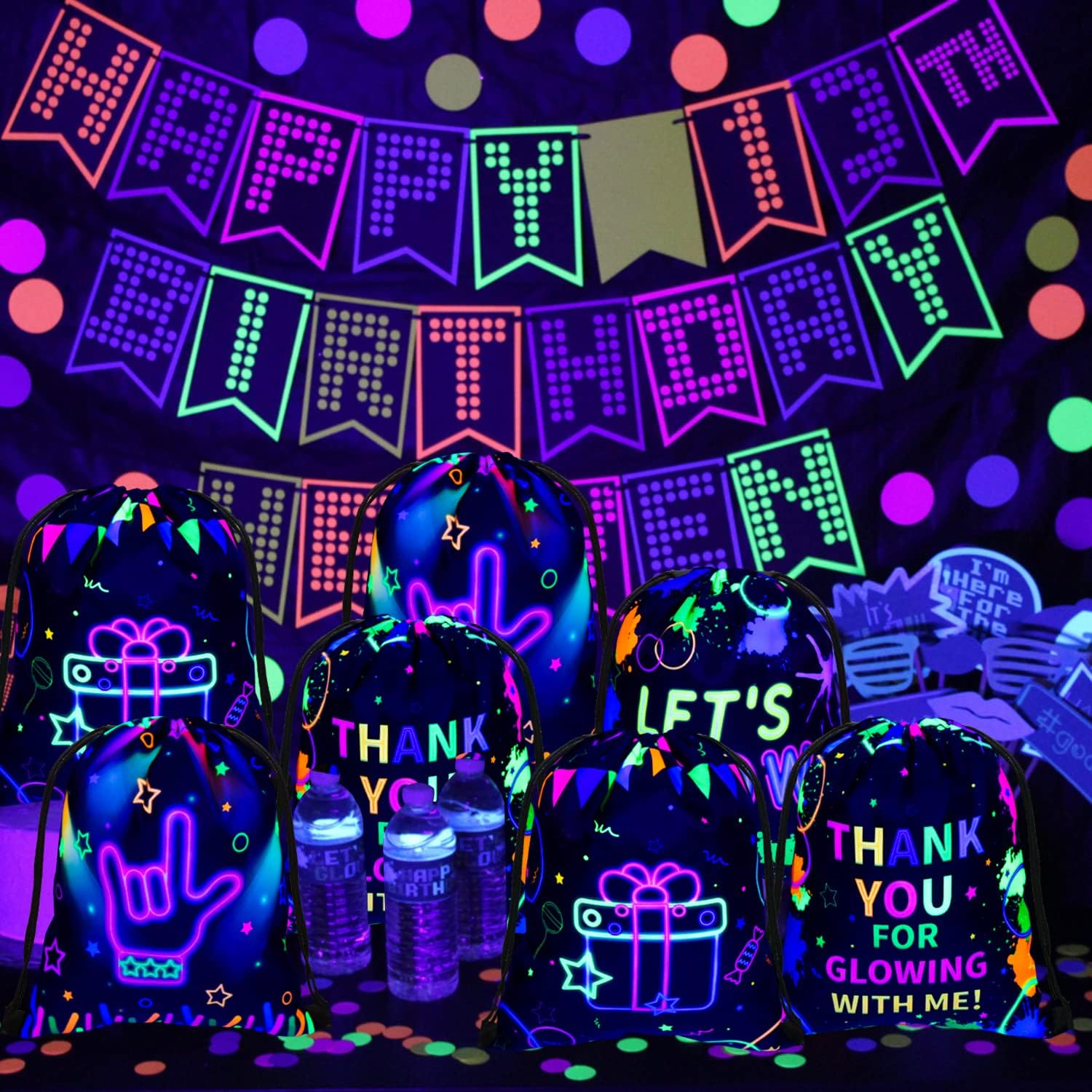 XJLANTTE Glow in the Dark Party Bags with Drawstring