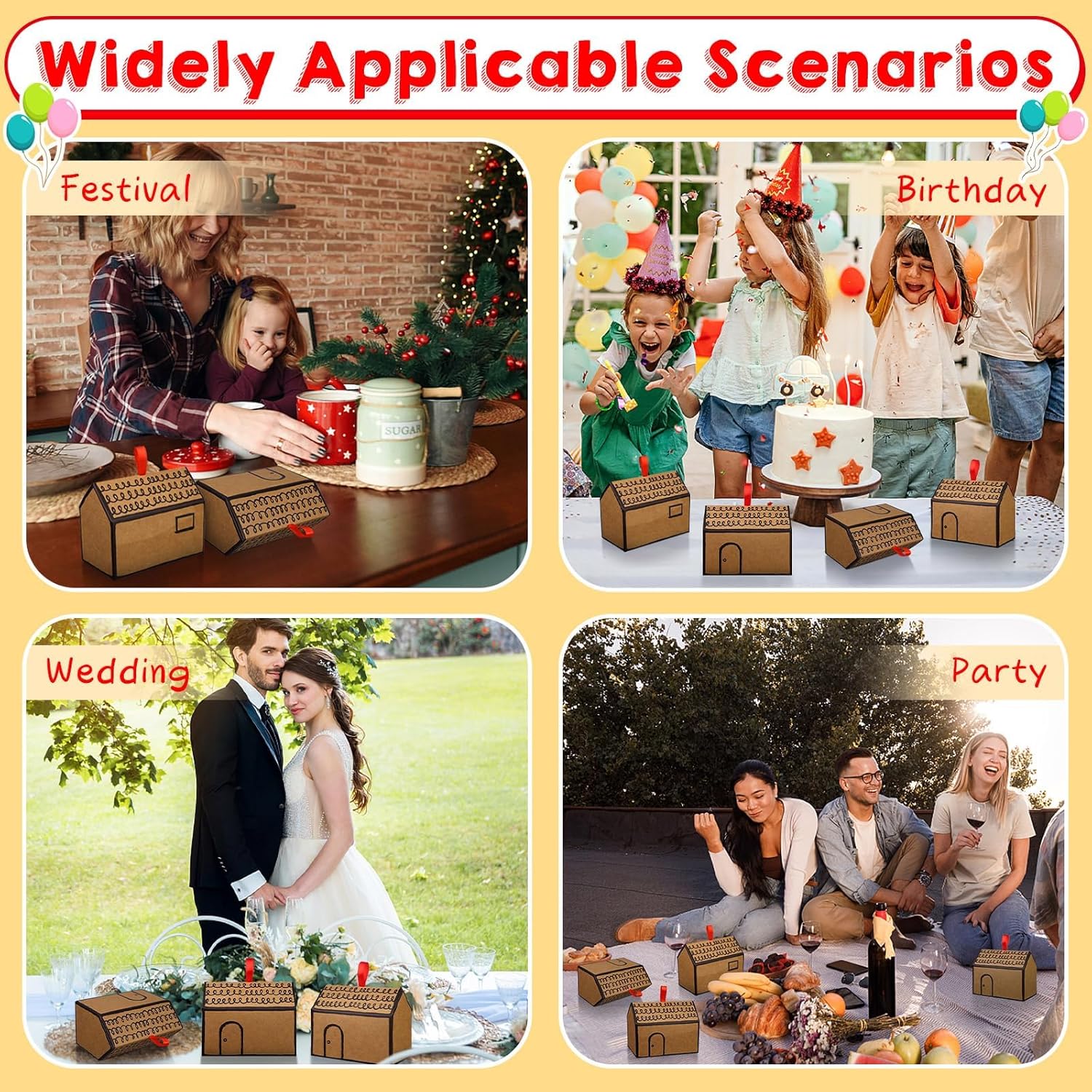 20 Pcs House Shaped Gift Boxes with Red Ribbons