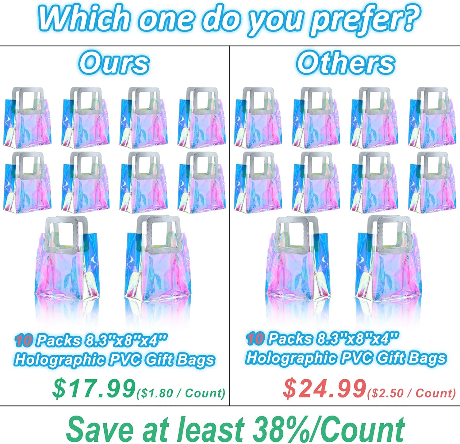 10 Pcs Reusable Holographic Gift Bags with Handle
