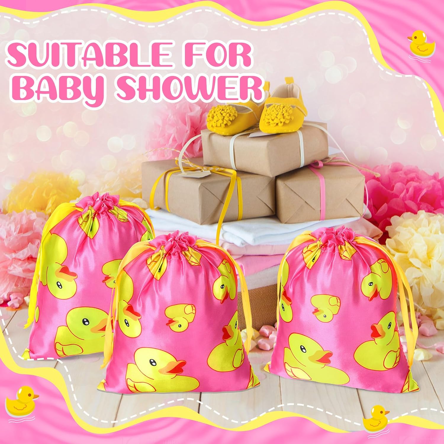 Wesnoy 24 Pcs Yellow Duck Gift Bags with Drawstring