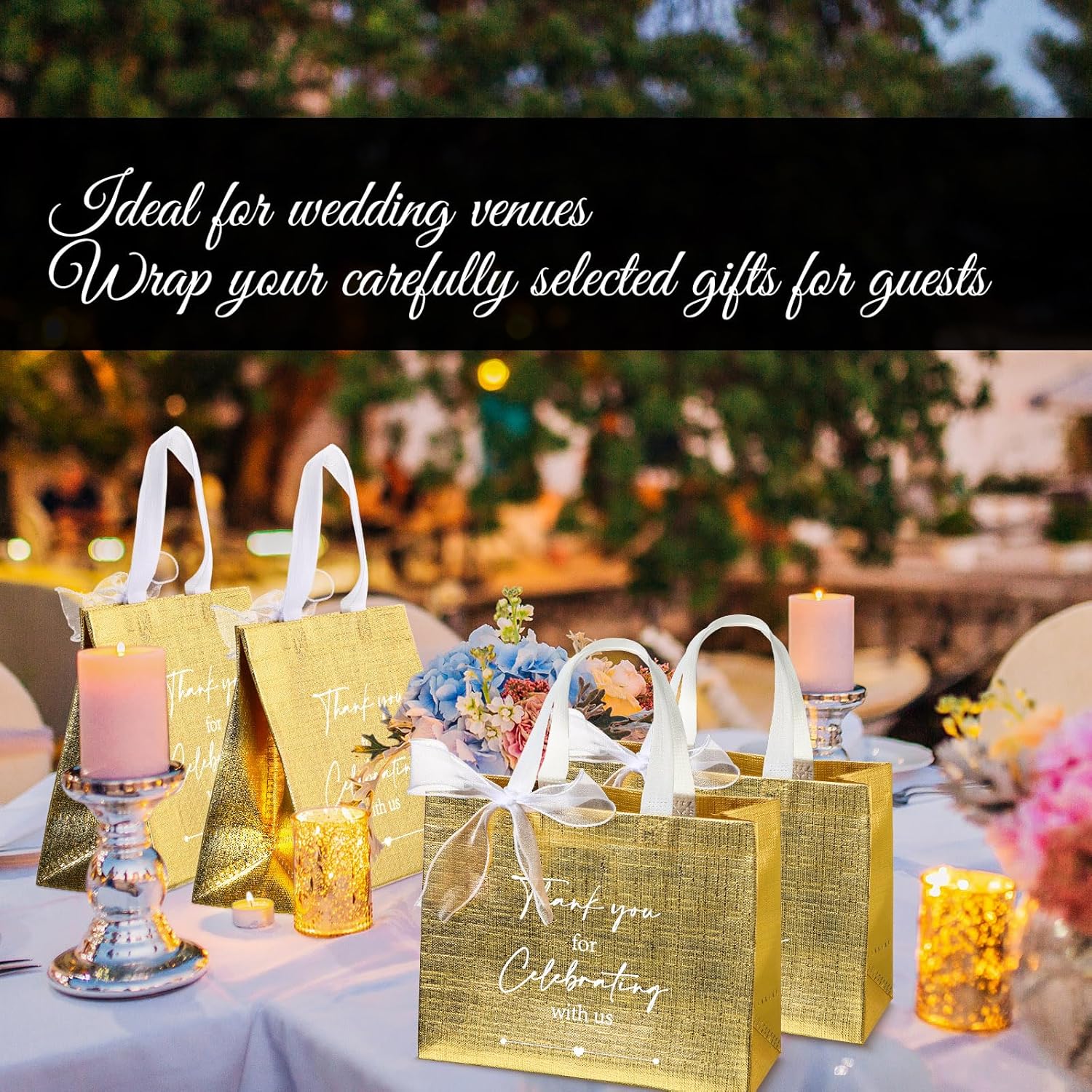 CHENGU 100 Pcs Gold Wedding Gift Bags with Handles