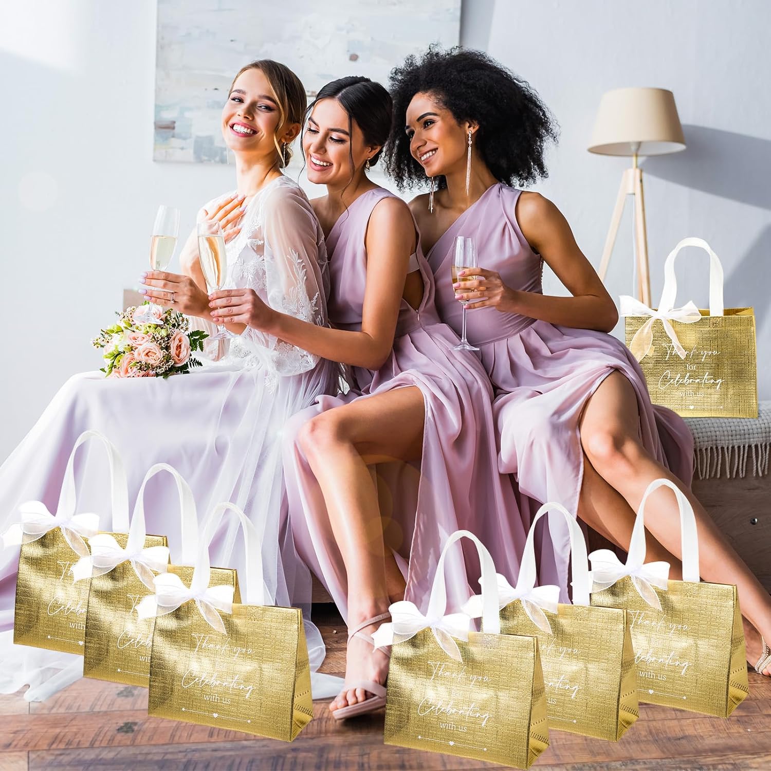 CHENGU 100 Pcs Gold Wedding Gift Bags with Handles