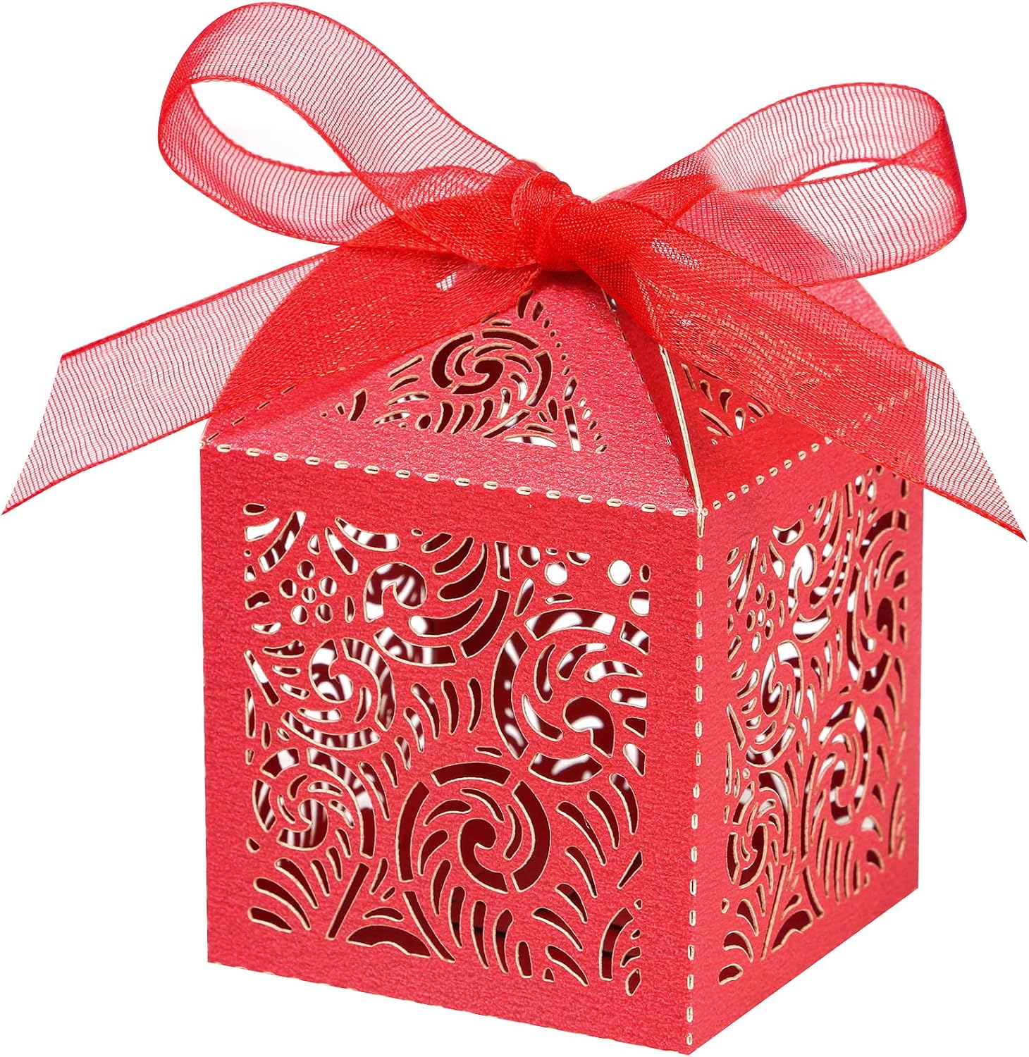COTOPHER 100Pcs Red Laser Cut Favor Boxes for Events
