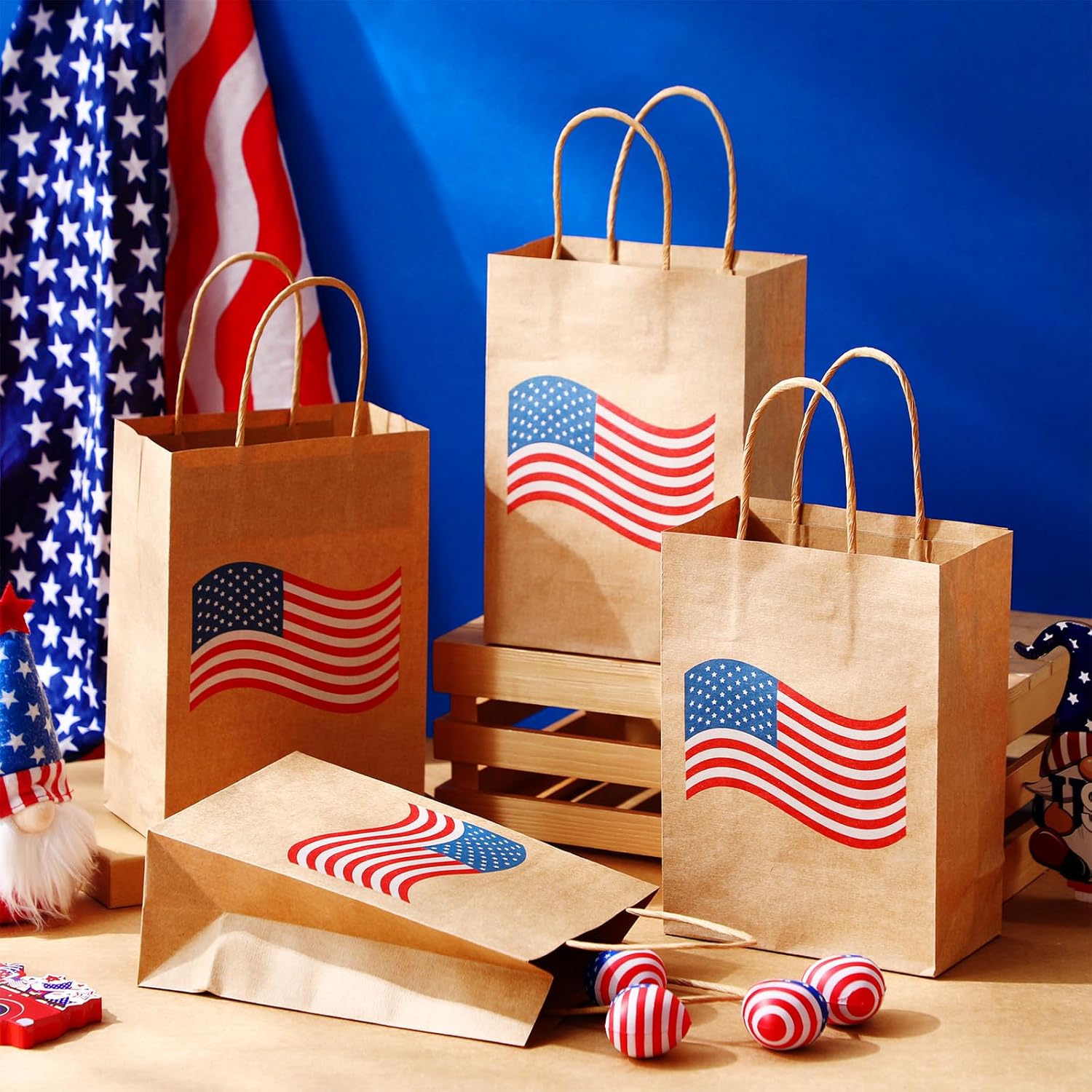 Kolldenn 24 Pcs Patriotic Gift Bags with Handle