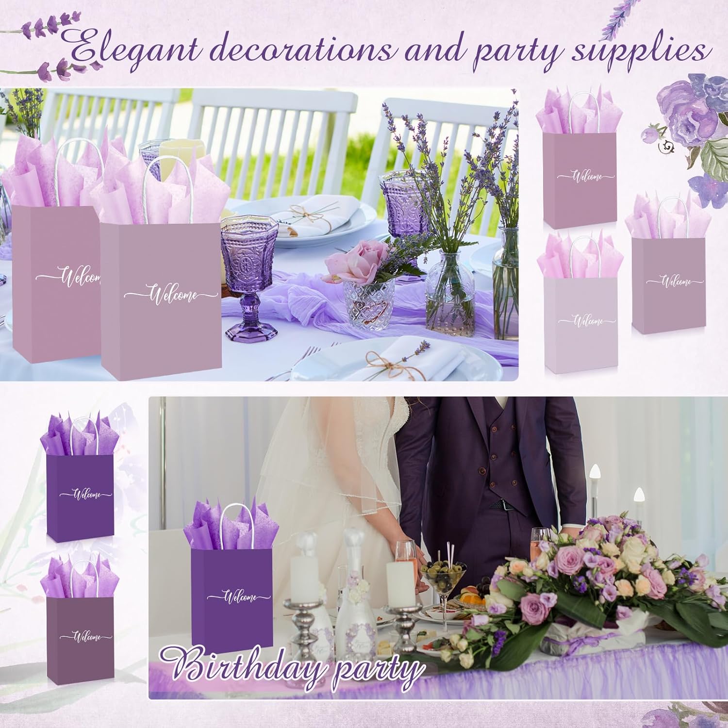 Kolldenn 50 Set Gradient Purple Welcome Gift Bags Wedding Party Bulk