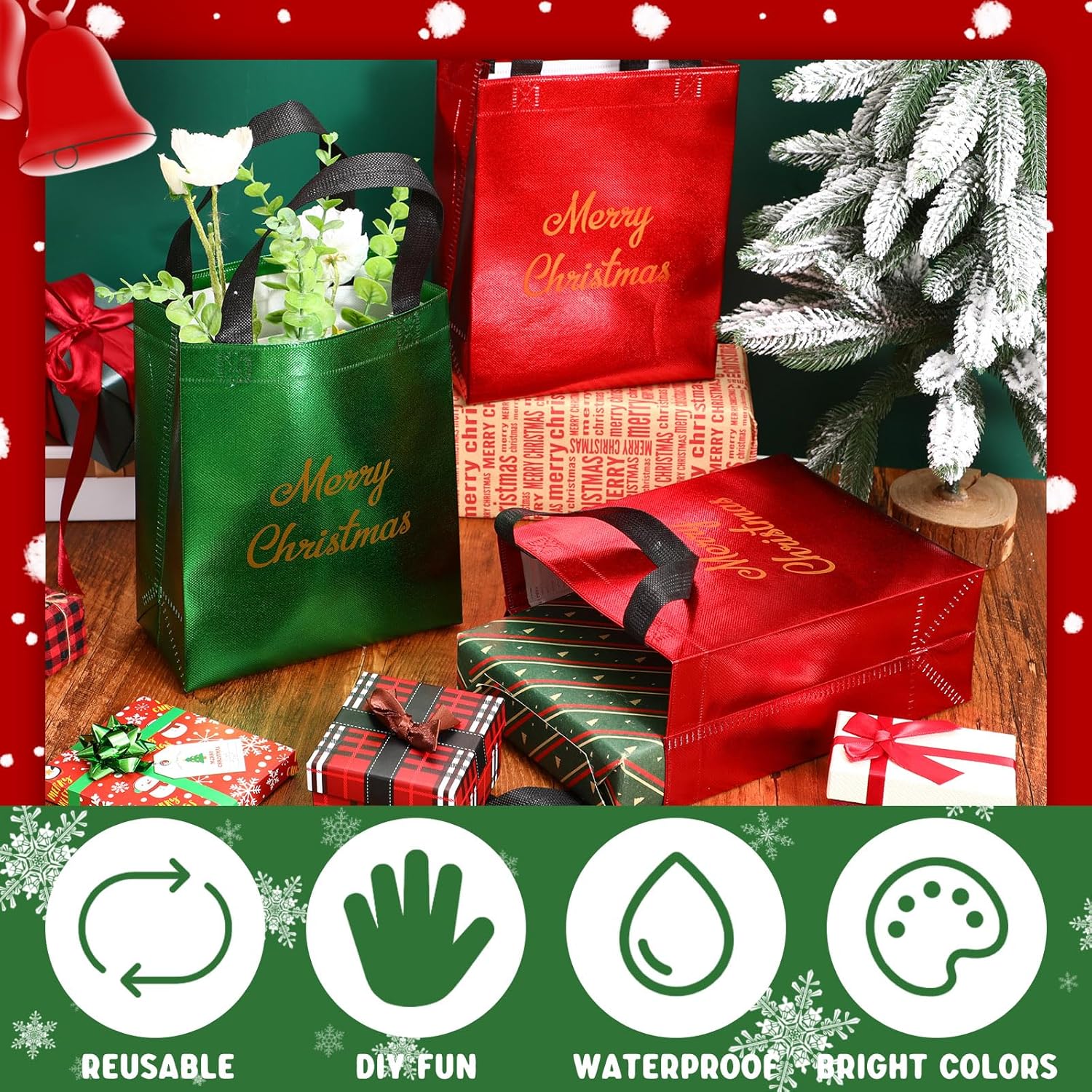 Paterr 60 Pcs Holographic Gift Bags with Glossy Finish