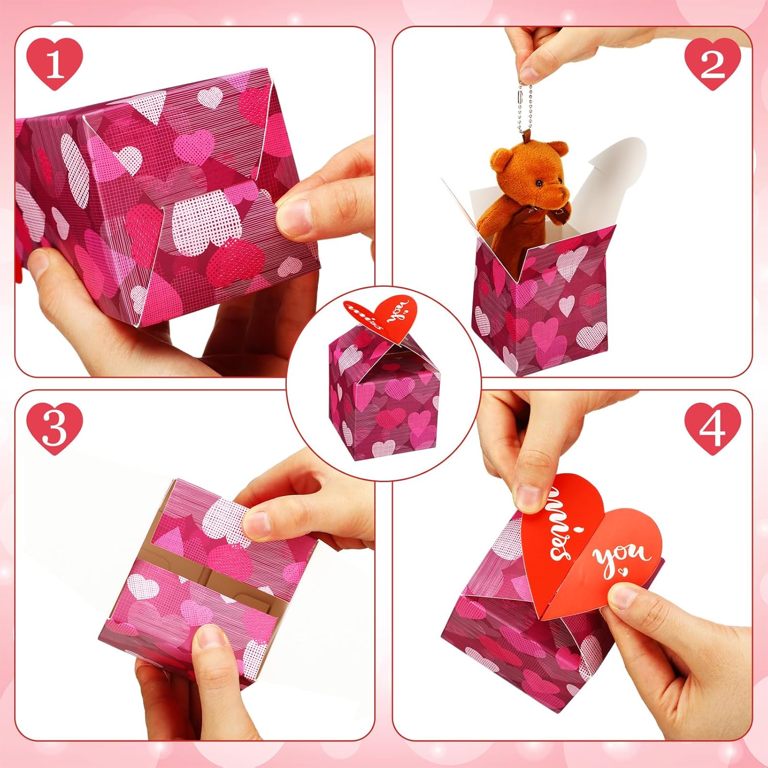 28 Pack Valentine Gift Boxes with Bear Favors
