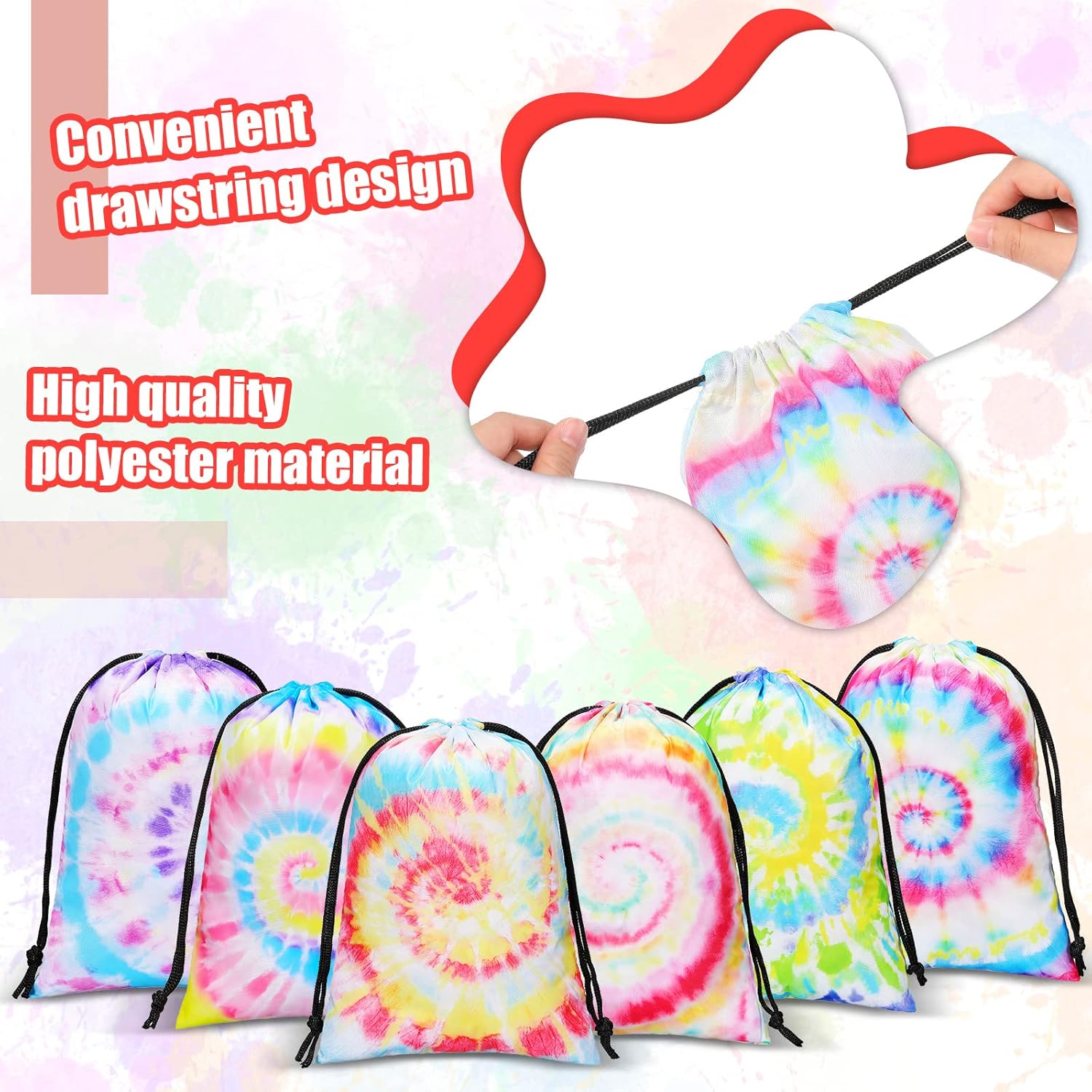Zhengmy Tie Dye Party Favor Bags 24 Pack Spiral Style
