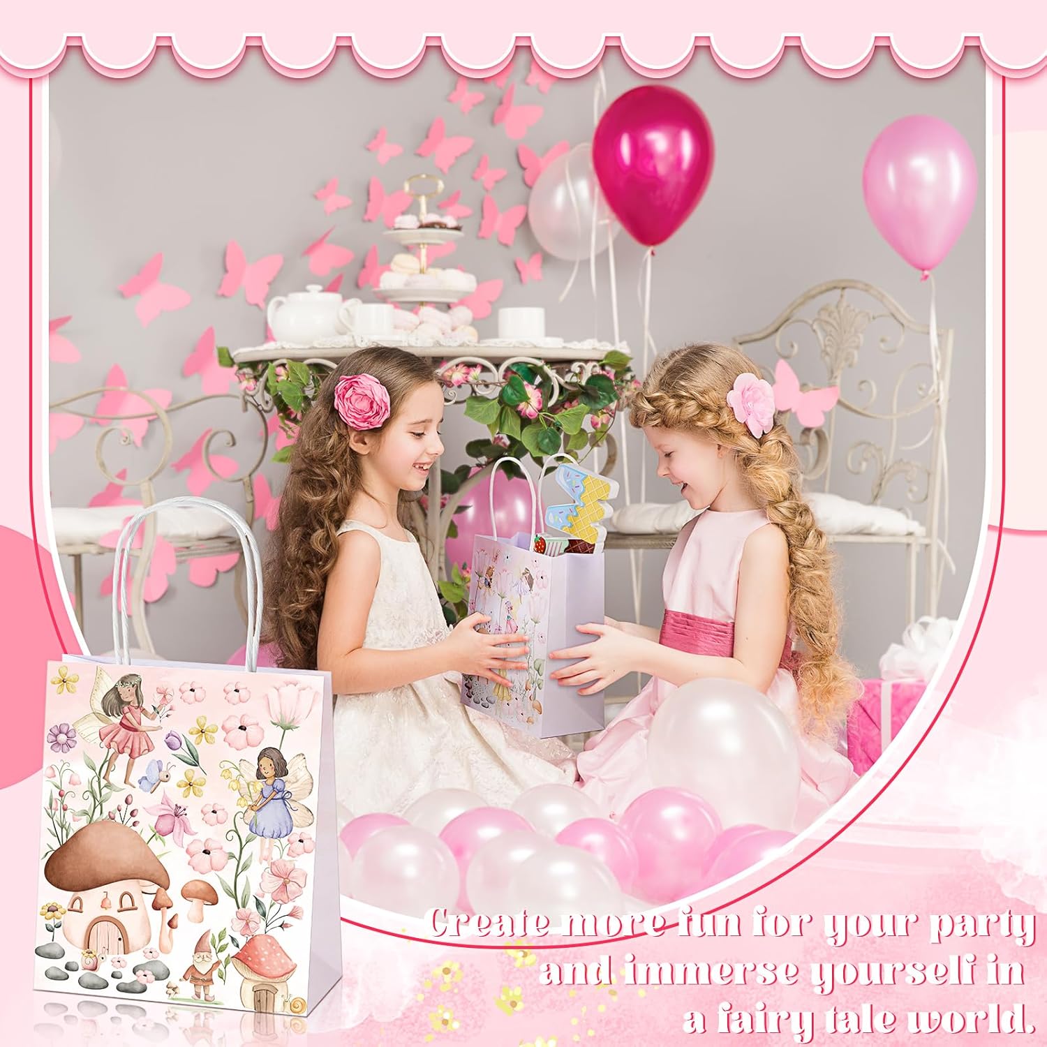 Dinifee 12 Pcs Floral Fairy Gift Bags with Handles