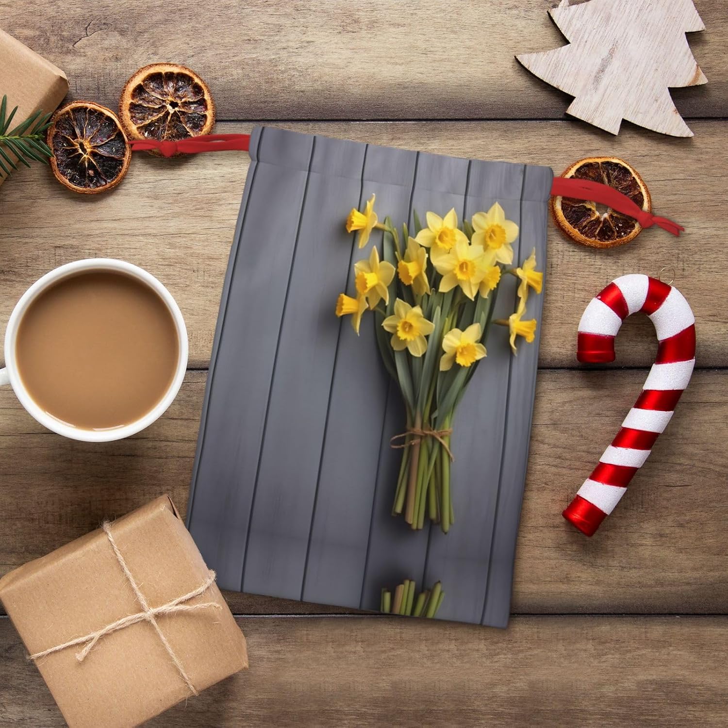 TONAUA Daffodils Print Drawstring Gift Bag