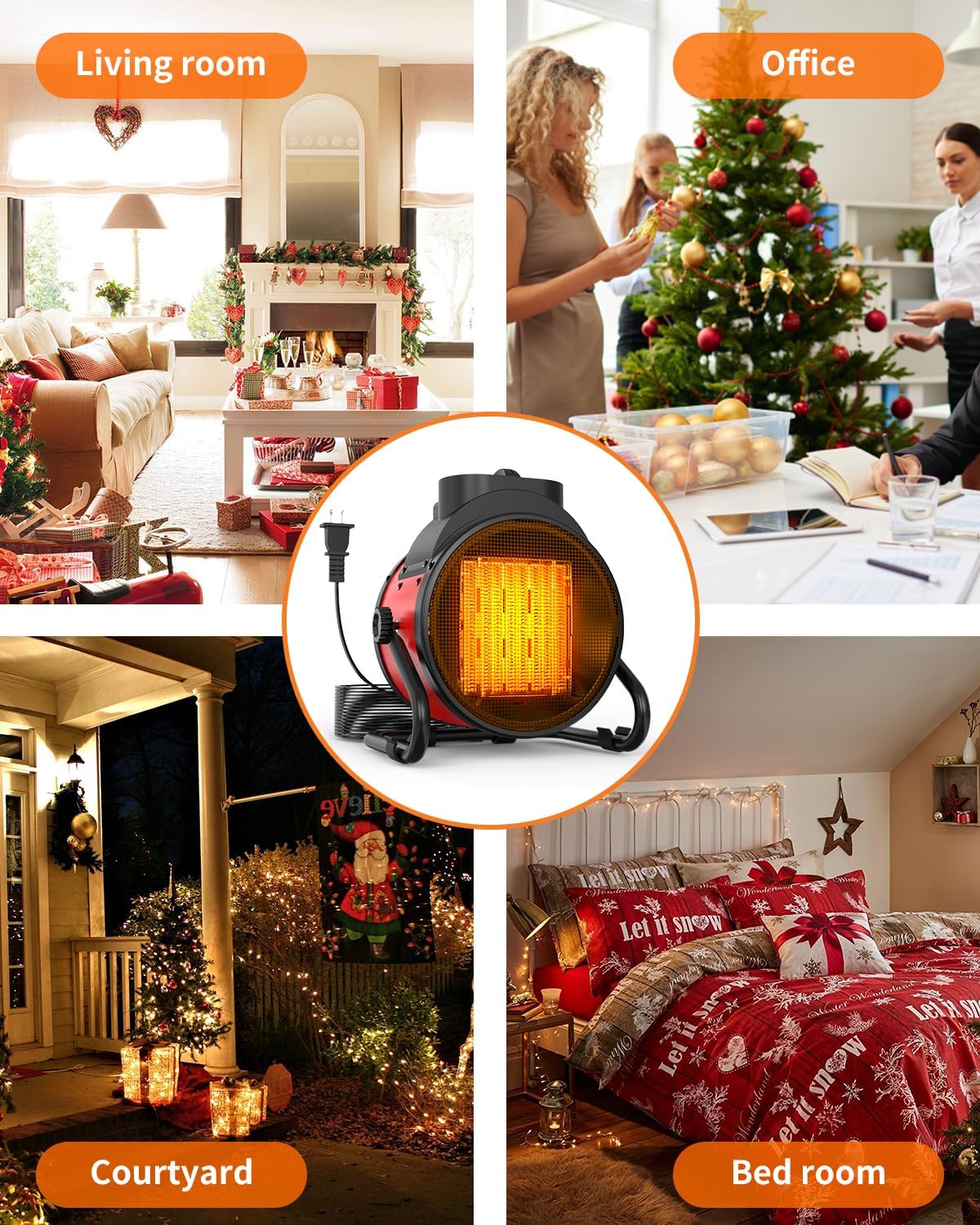 1500W Portable Electric Patio Heater with 3 Modes and Overheat Protection