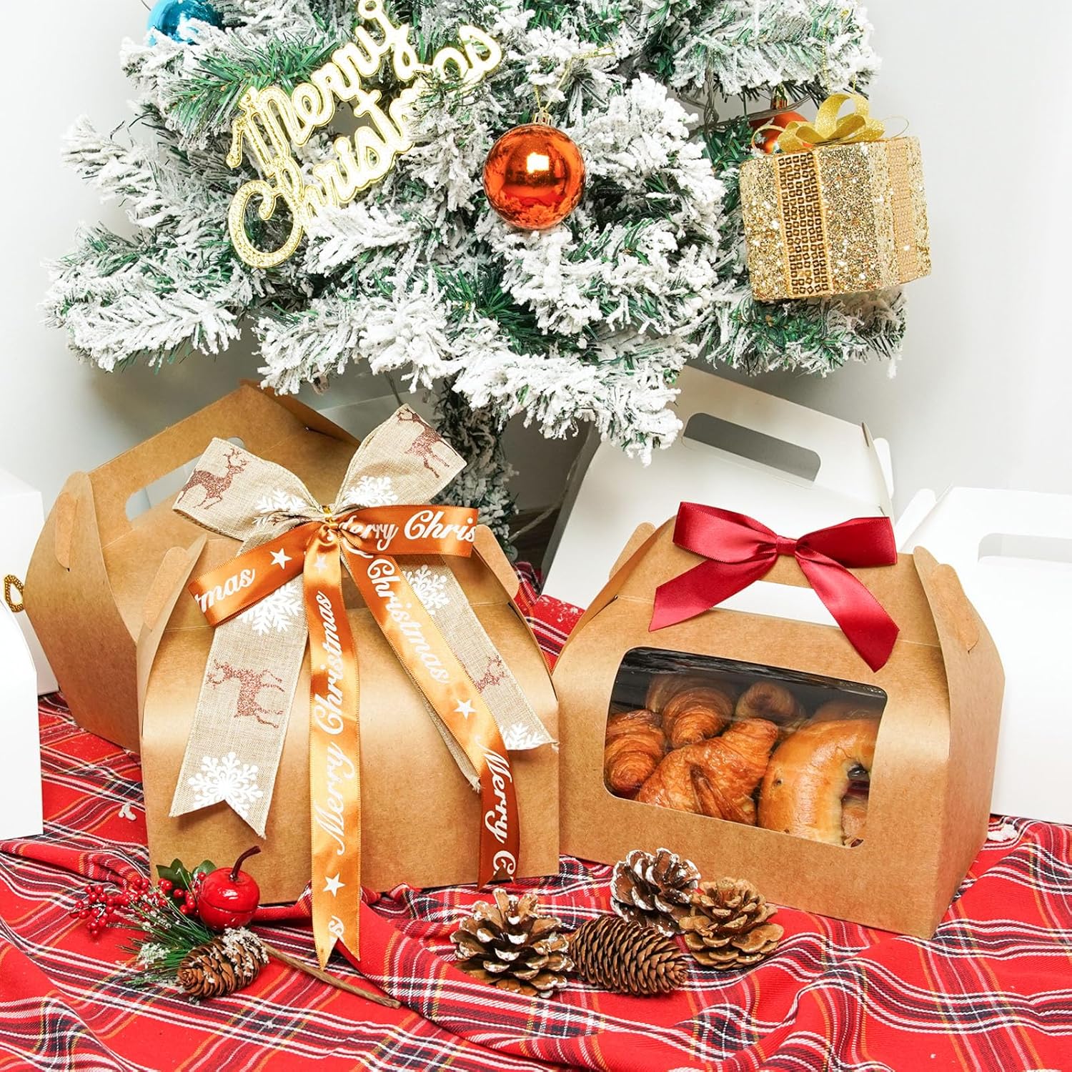 WholeMy 30 Pack Large Gable Gift Boxes Brown Kraft with Window