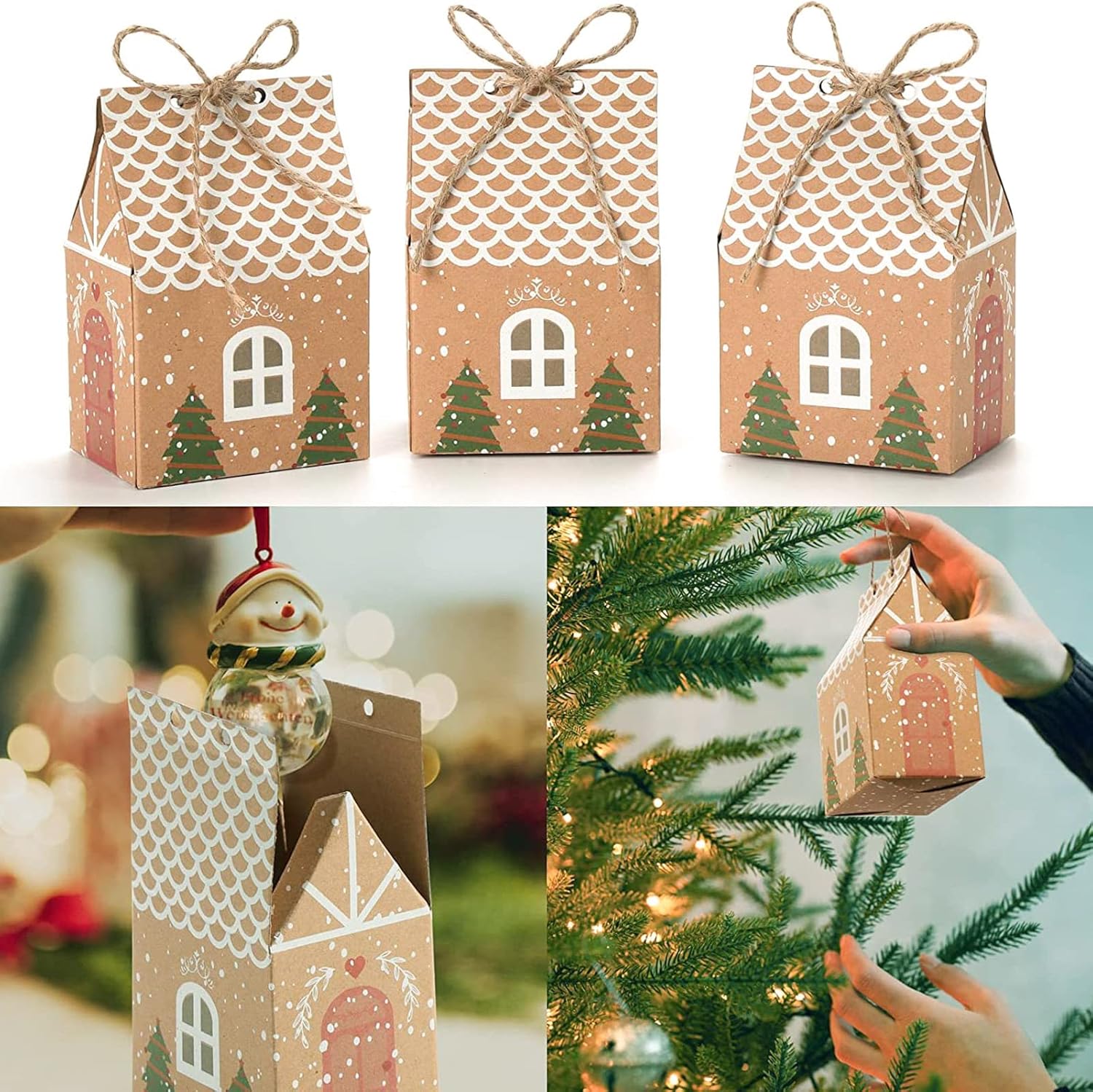 Samanter House Shape Gift Boxes with Twines 50 Pack
