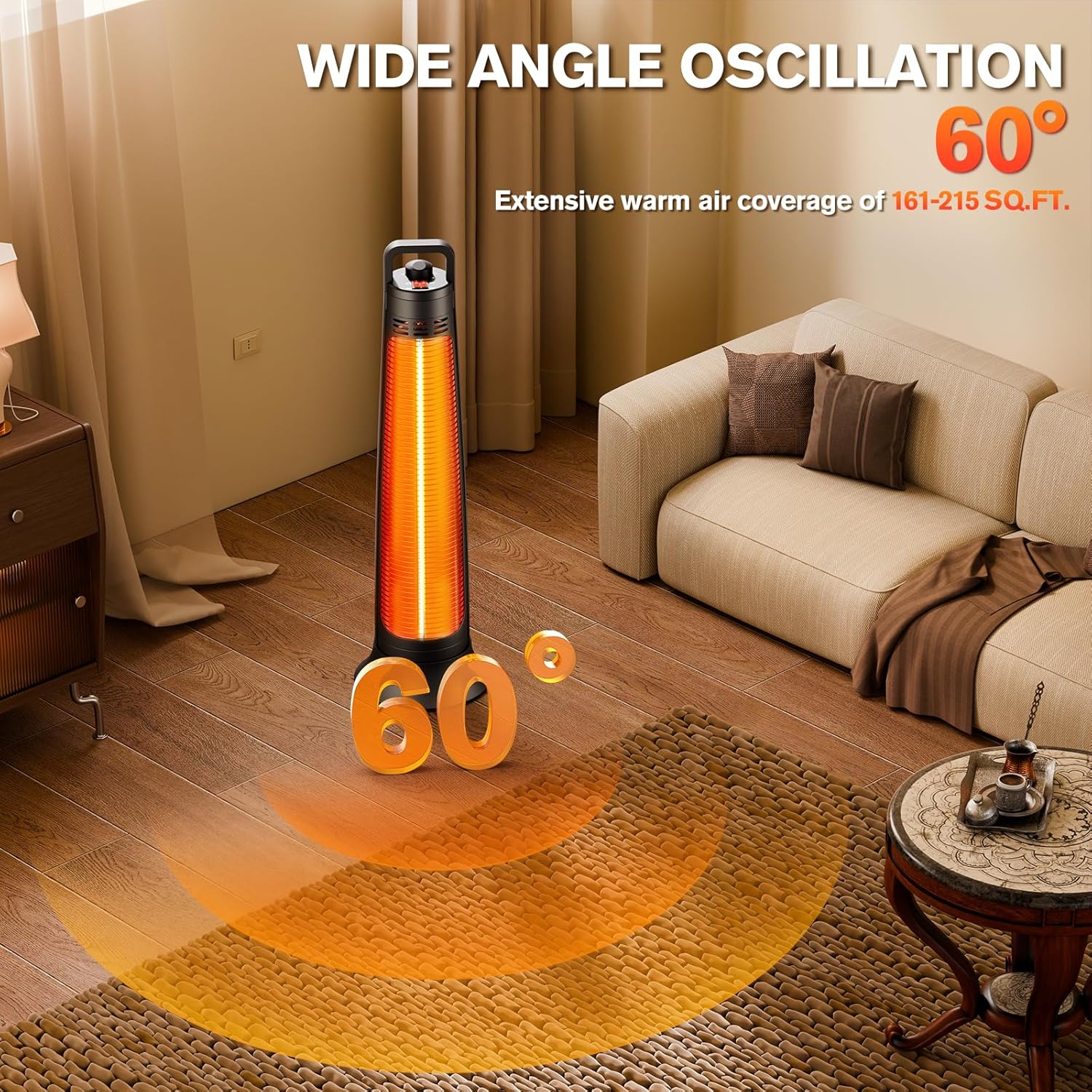 FLOWBREEZE Electric Patio Heater with 60 Degree Oscillation and 3S Instant Heating