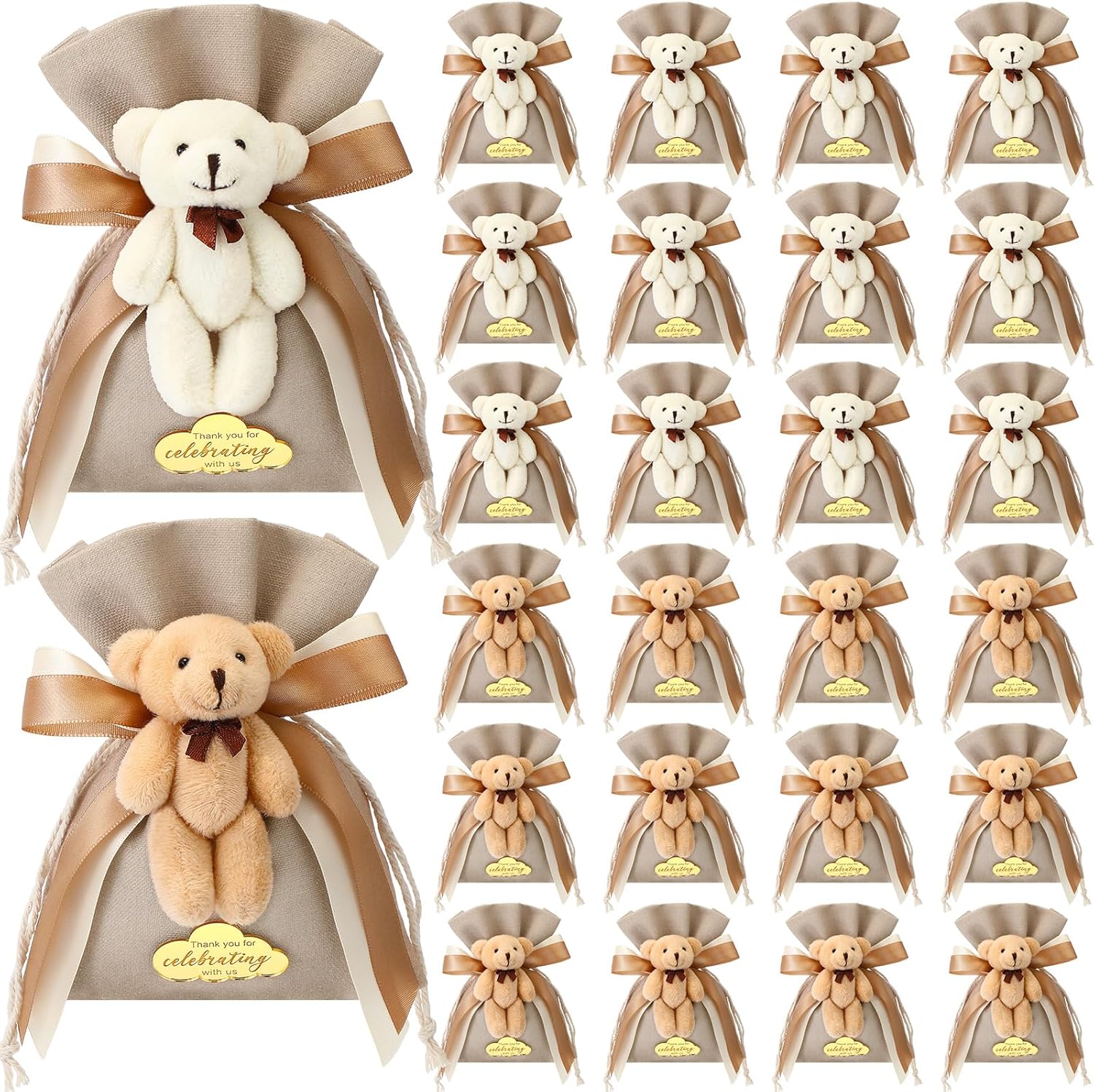 24 Pcs Plush Bear Gift Bags for Baby Shower