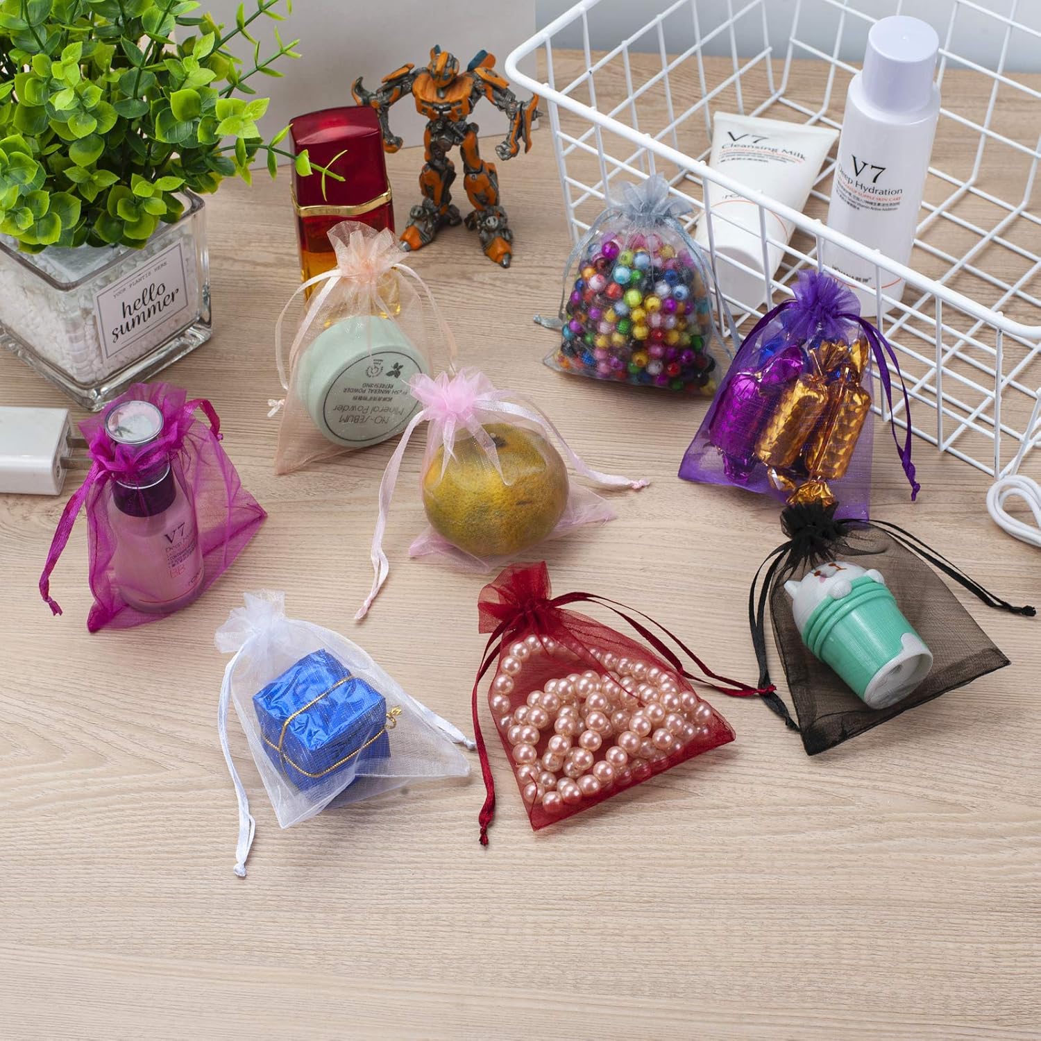 100 Pcs Grey Organza Gift Bags 4x5 Inch Drawstring