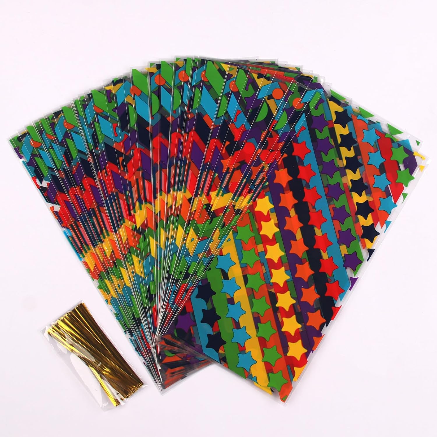 Totelux Rainbow Cellophane Gift Bags with Ties 50PCS