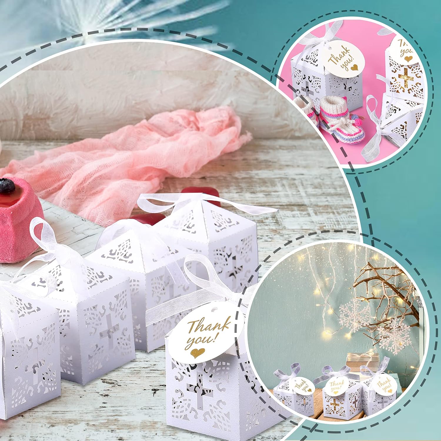 Marspark 50 White Christening Favor Boxes 2x2x3 Inch