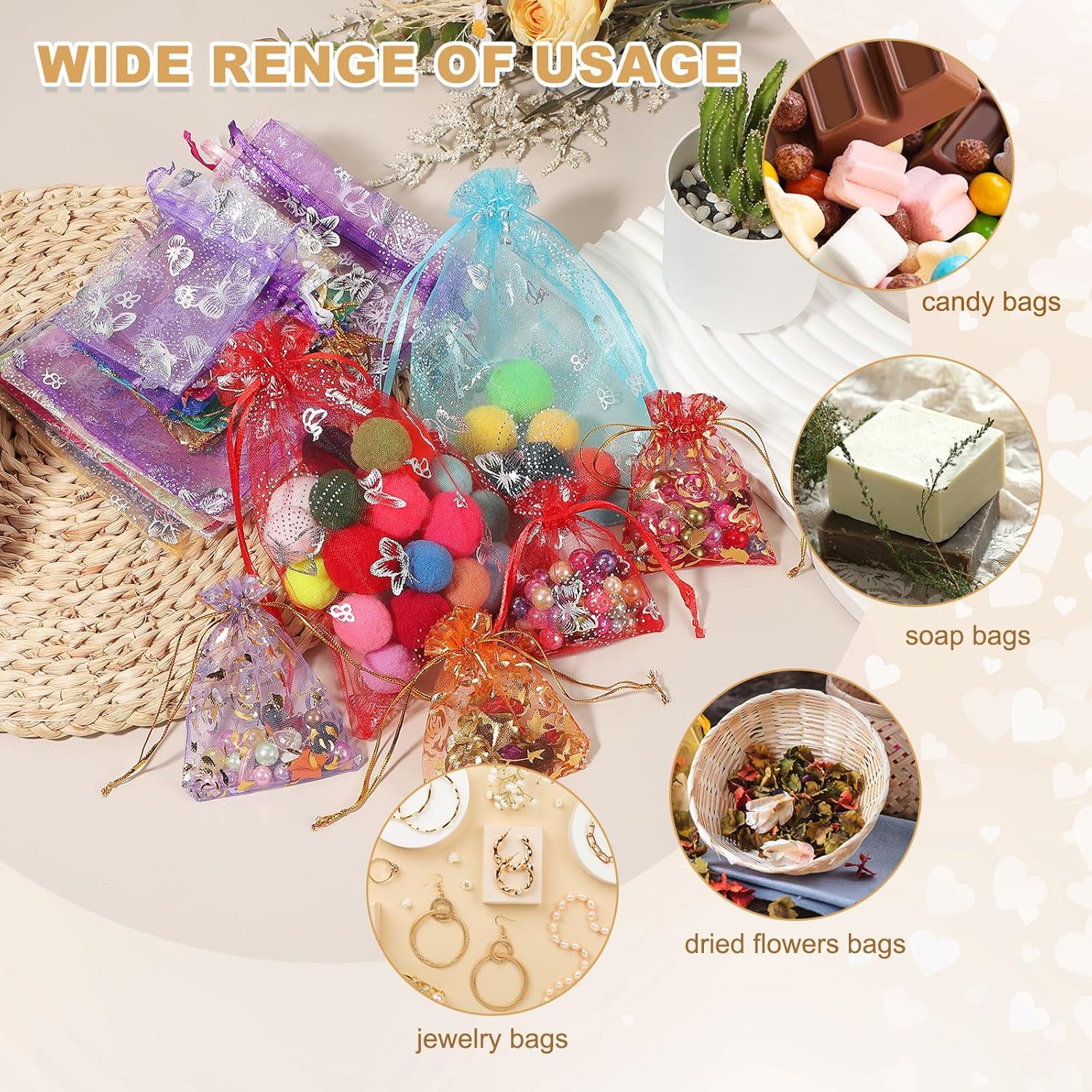 PATIKIL Organza Gift Bags 50 Pcs Multicolor Silver