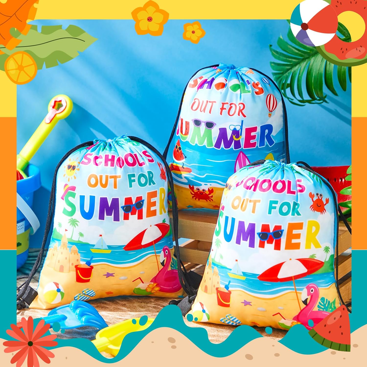 Sweetude 24 Pcs Summer Drawstring Backpack Gift Bags