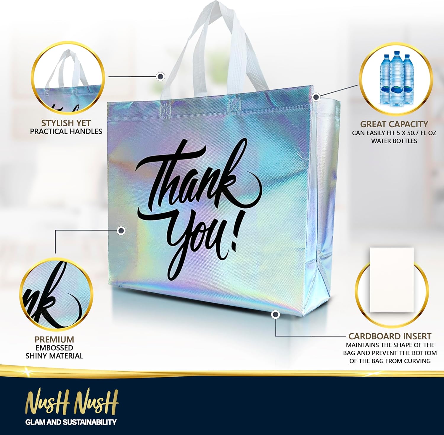 Nush Nush Holographic Thank You Gift Bags Set of 60