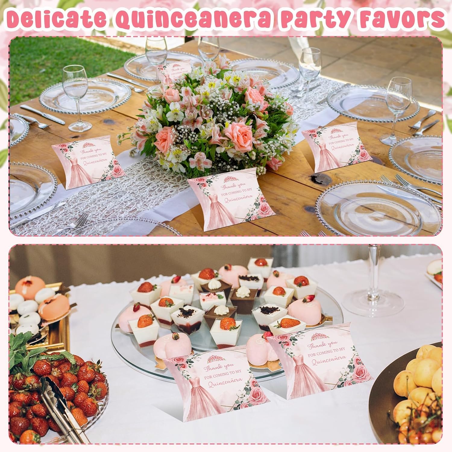 100 PCS Quinceanera Pillow Gift Boxes Rose Gold 15th Birthday Party Favors