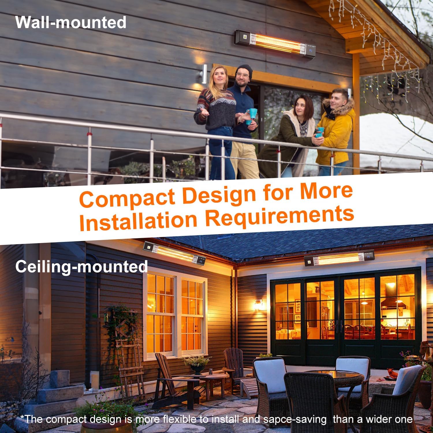Uthfy 1500 Watt Electric Wall Mounted Patio Heater with Remote Control