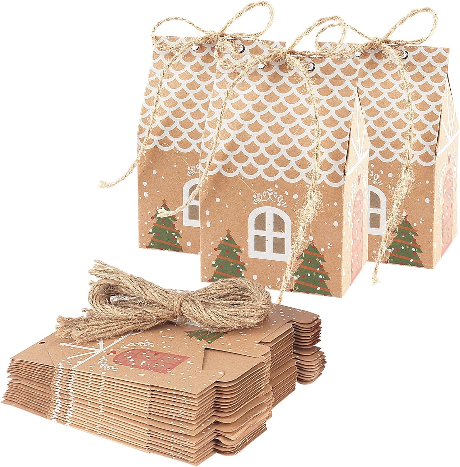 ANCIENTPWR 20 PCS Small Christmas Gingerbread Treat Boxes