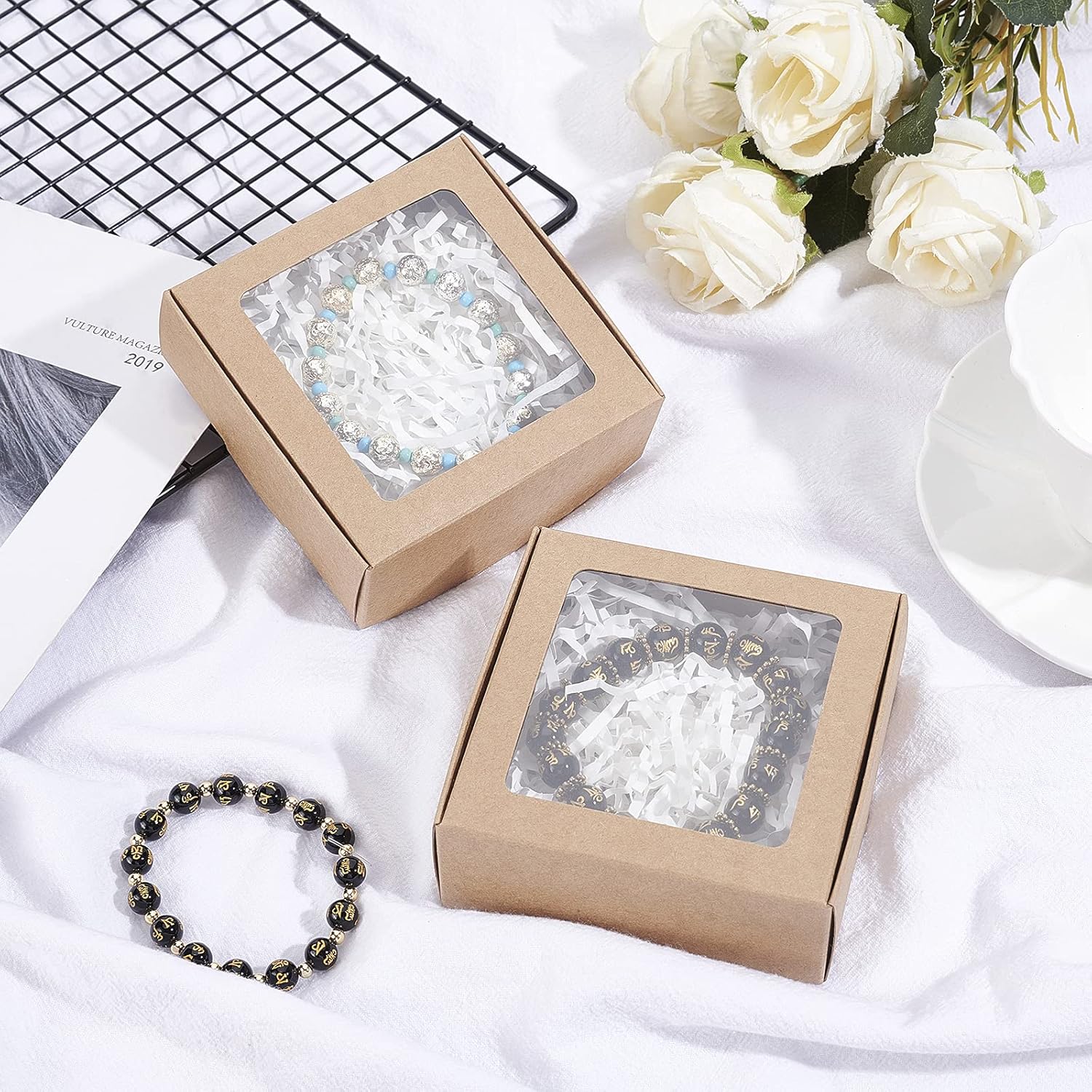 BENECREAT 20 Pack Square Brown Kraft Gift Boxes with Clear Windows