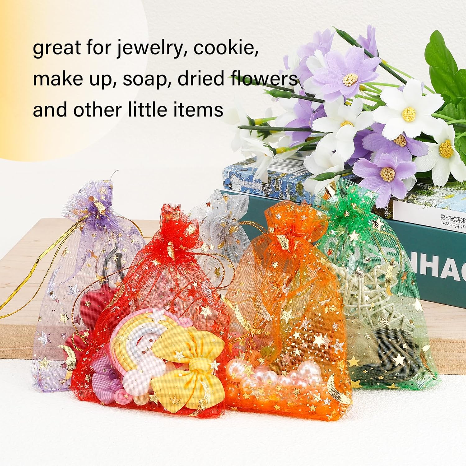 Moon Star Organza Gift Bags 4x5 100 Pcs Drawstring Mesh Pouches
