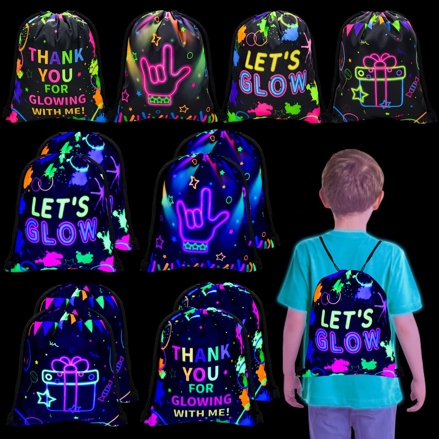 XJLANTTE Glow in the Dark Party Bags with Drawstring