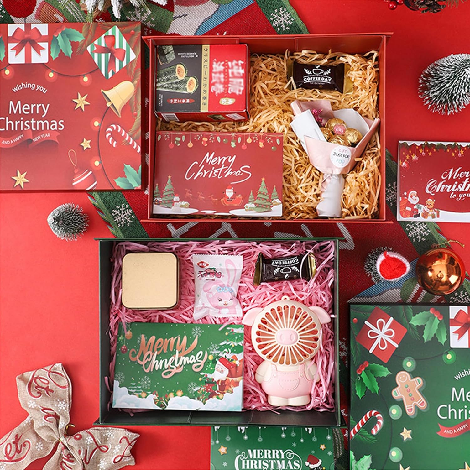 Red Christmas Gift Boxes with Lids 10 Pack