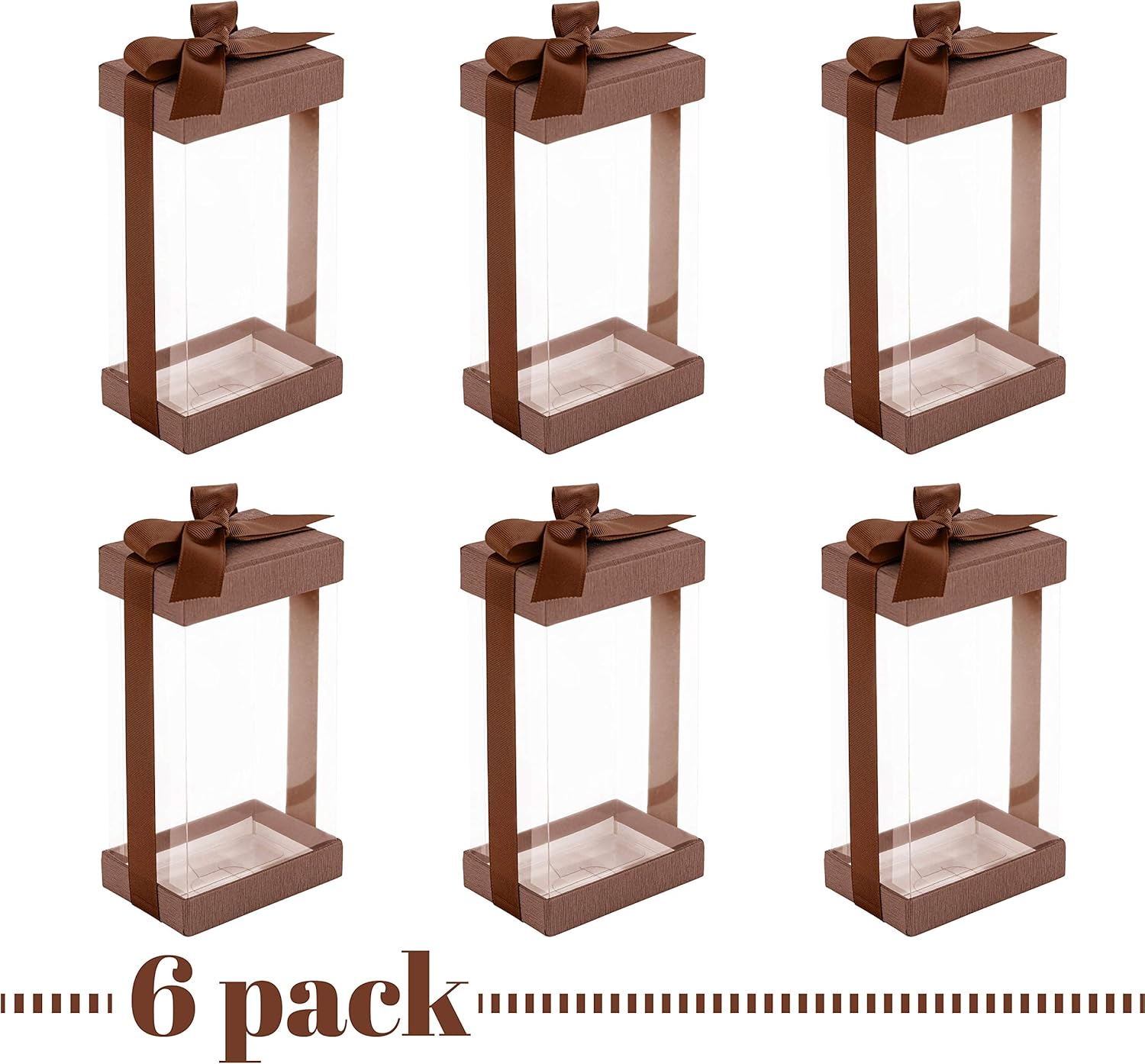 Hammont Clear Gift Box 6 Pack with Base Lid and Ribbon