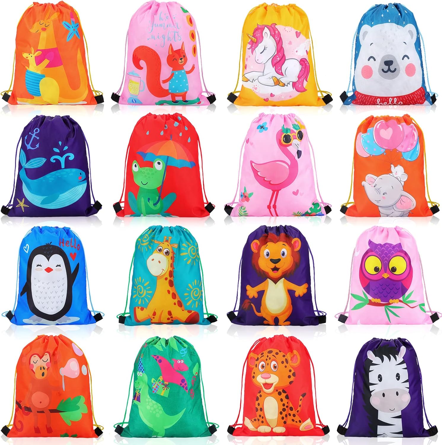 GliCraft 16 Pcs Animal Drawstring Gift Bags for Kids
