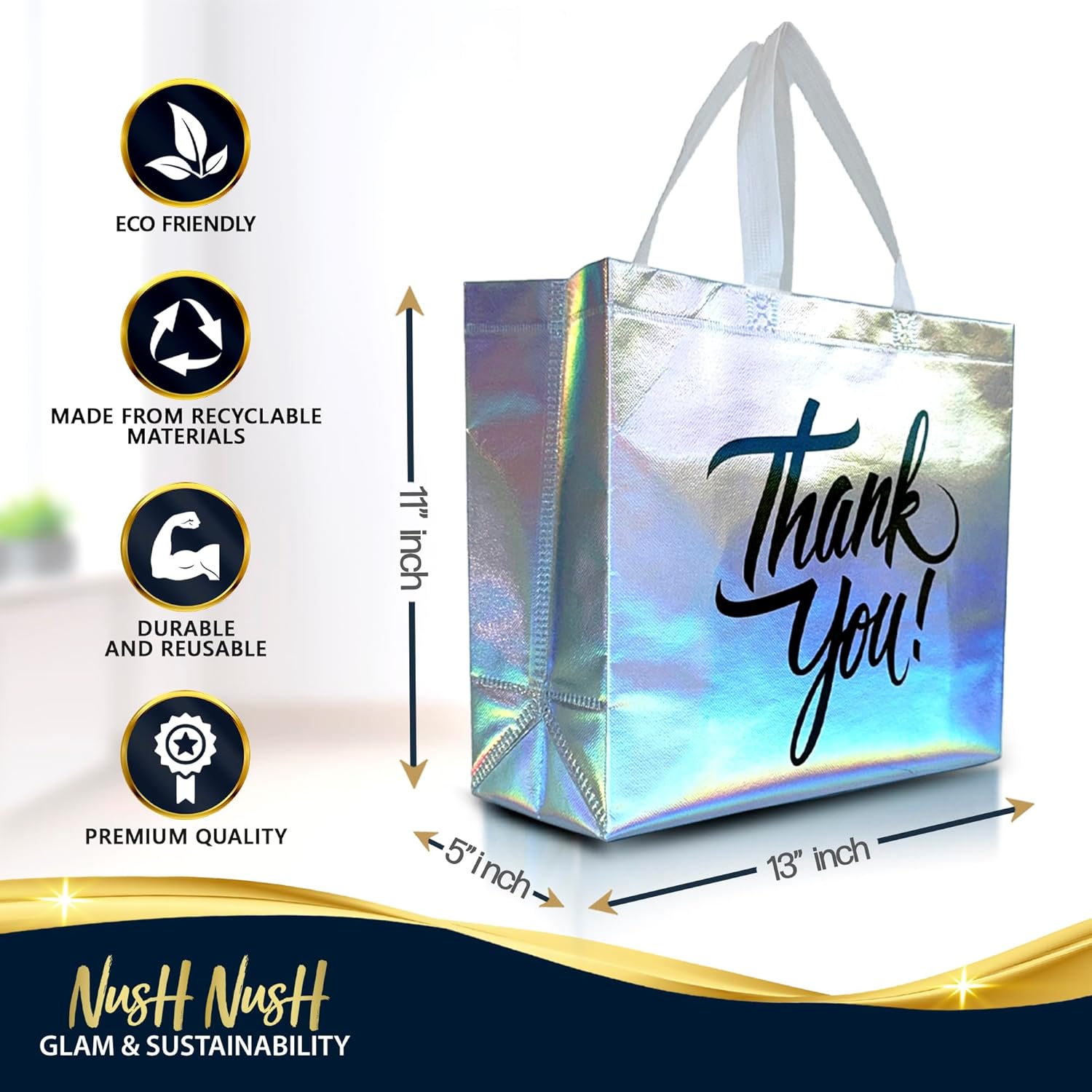 Nush Nush Holographic Thank You Gift Bags Set of 60