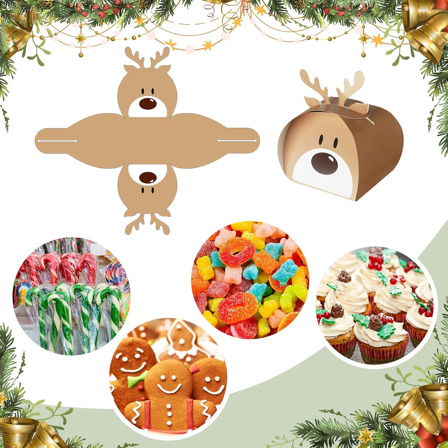 Cholemy 36 Pcs 3D Elk Christmas Cookie Gift Boxes