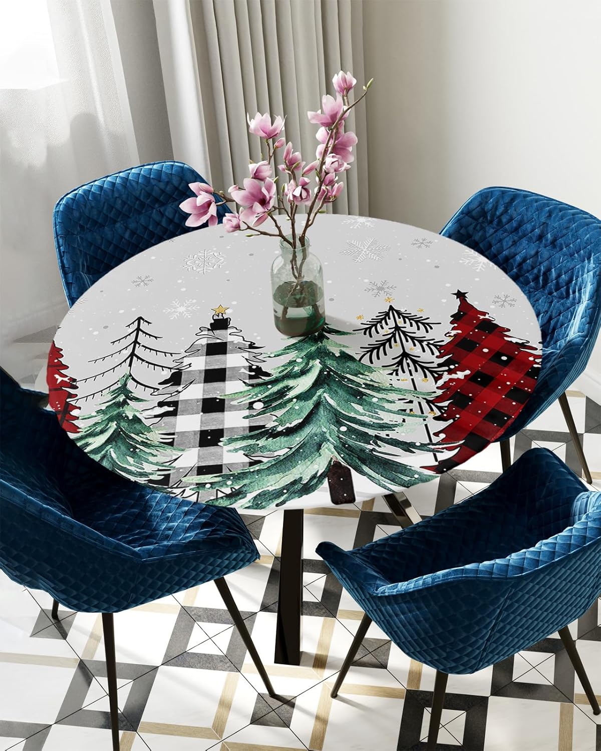 ZOE GARDEN Christmas Round Waterproof Table Cover with Elastic
