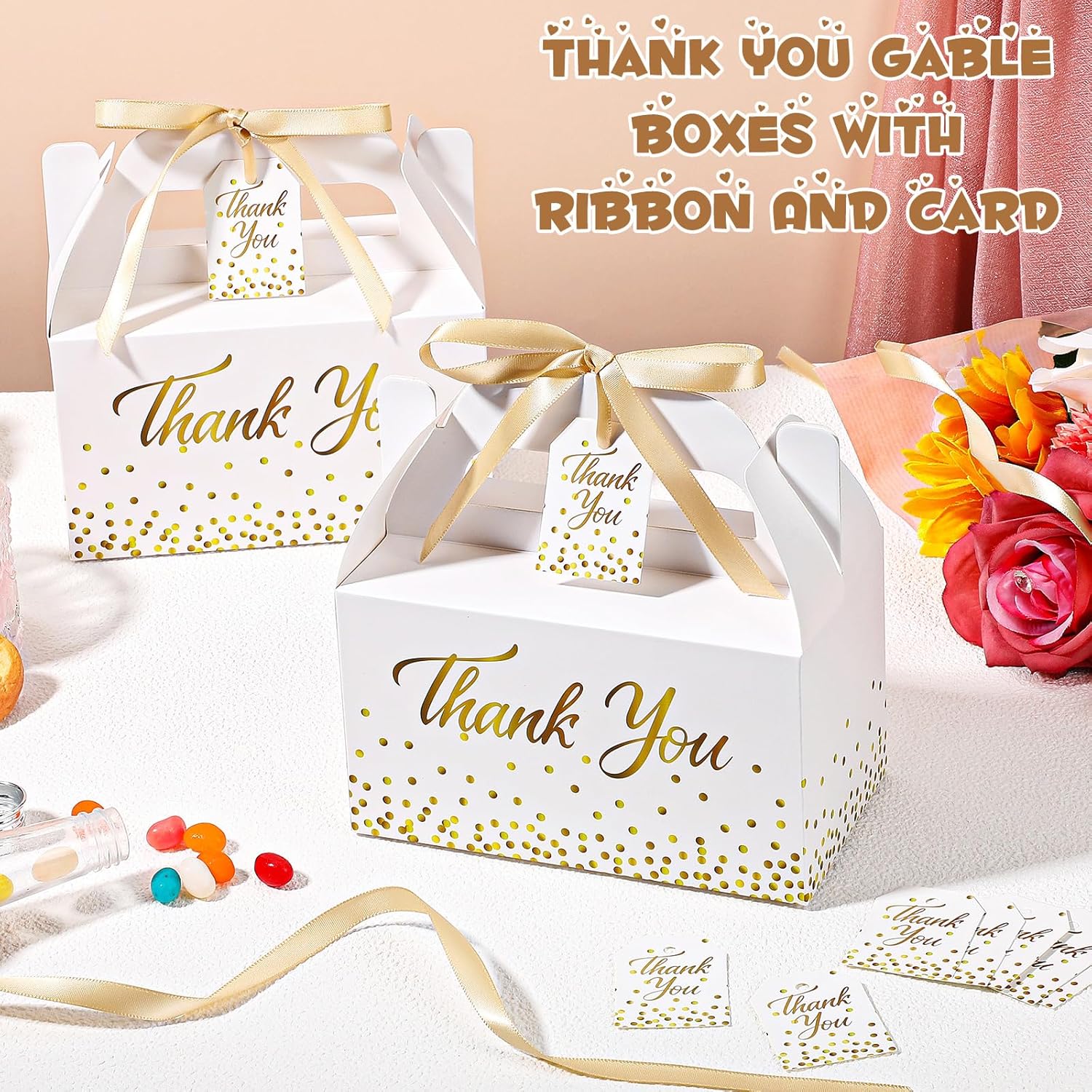 Qilery 24 Piece Thank You Gift Boxes with Ribbon and Card