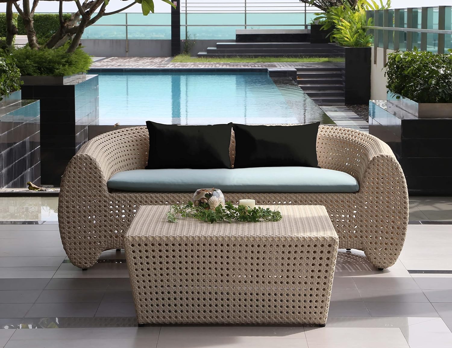 Vargottam Indoor Outdoor Polyester Lumbar Pillow Set of 2 Black