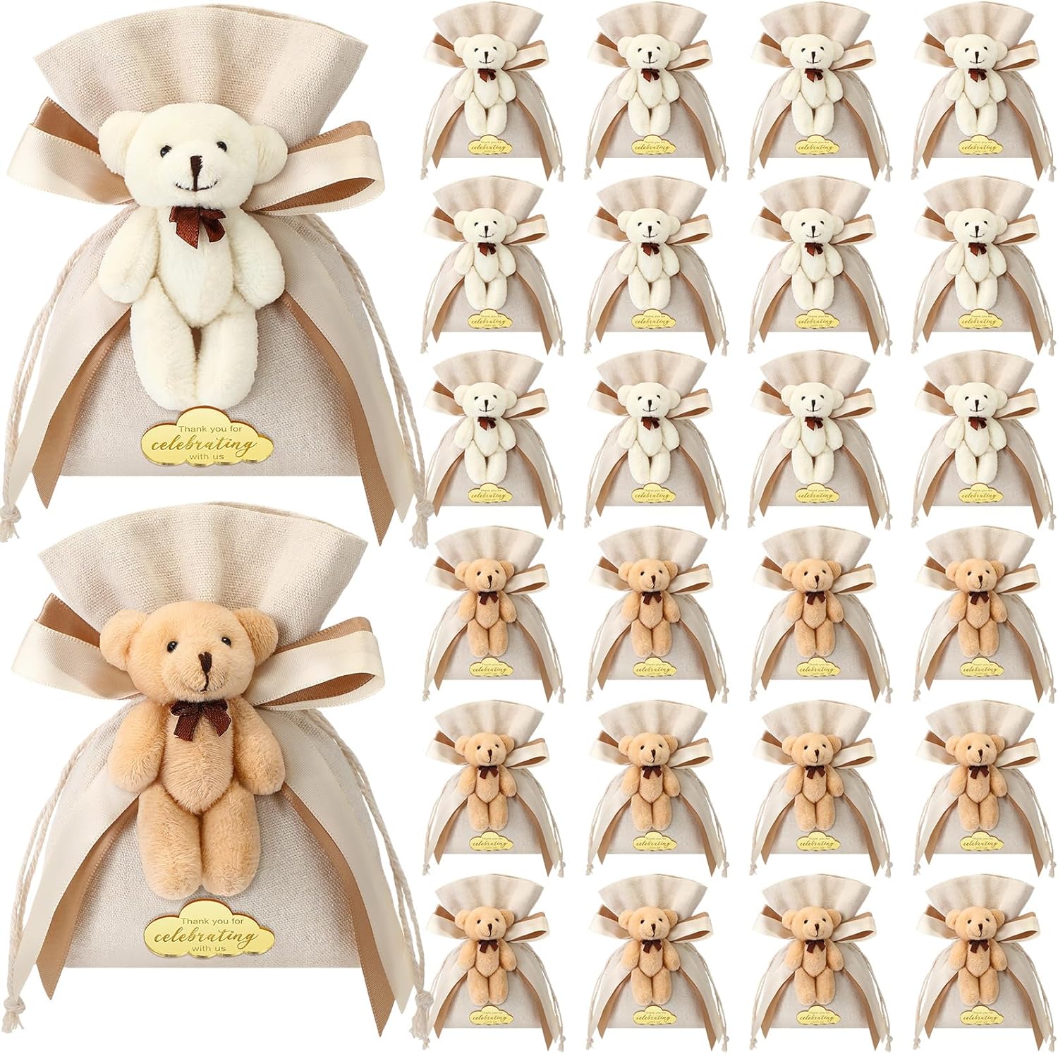 Shinylin 24 Pcs Plush Bear Gift Bags for Baby Shower