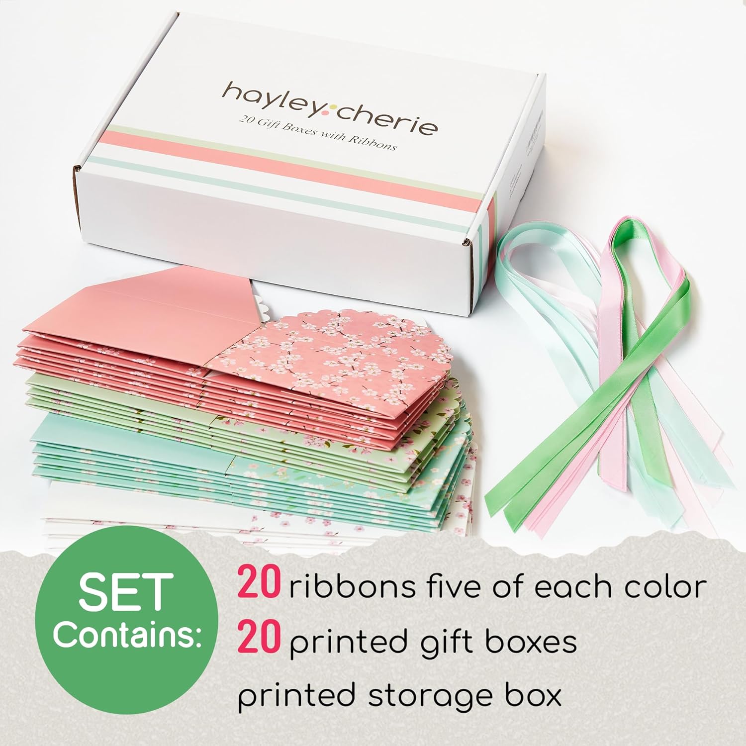 Small Floral Gift Boxes with Lids and Ribbons 20 Pack