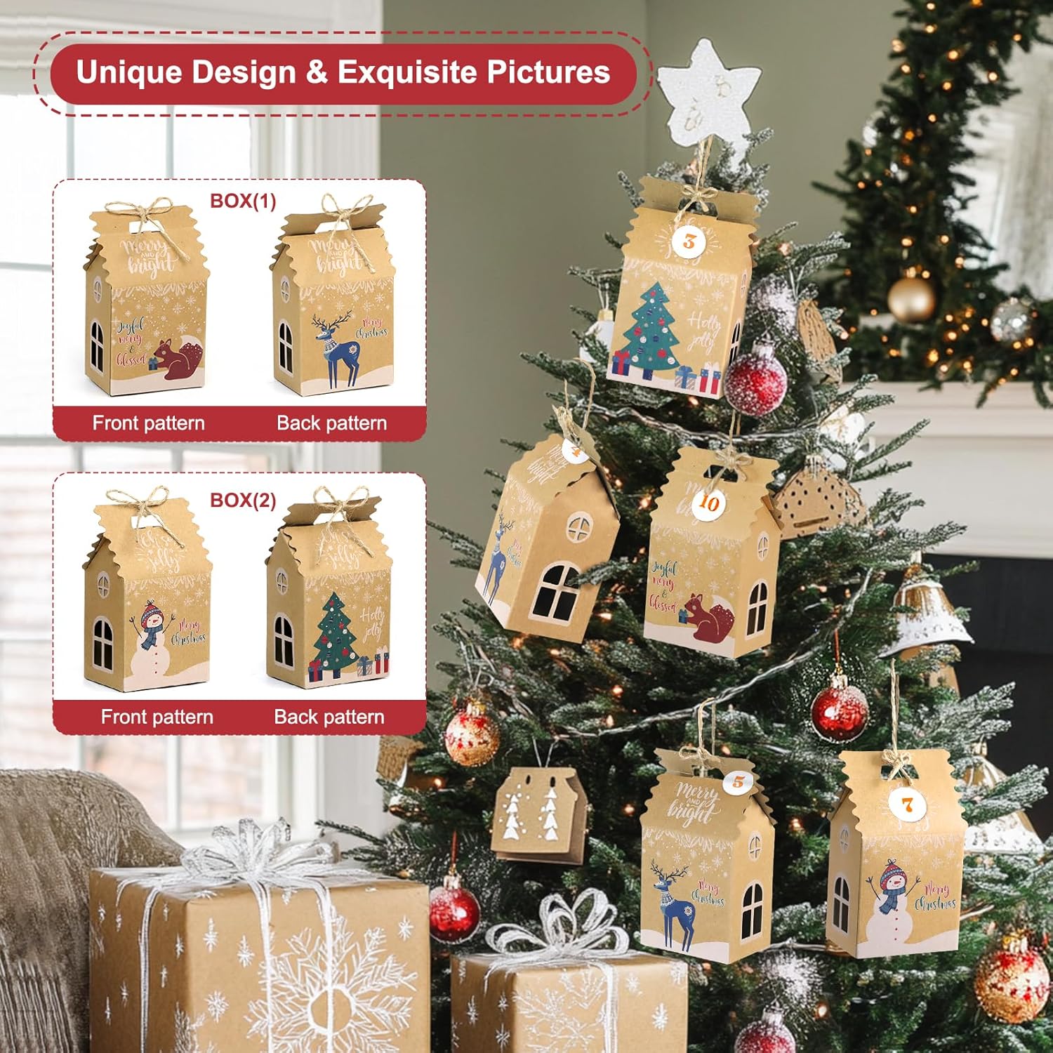 GINLEBO Christmas Gift Boxes 50 Pack Mini Kraft Treat Containers