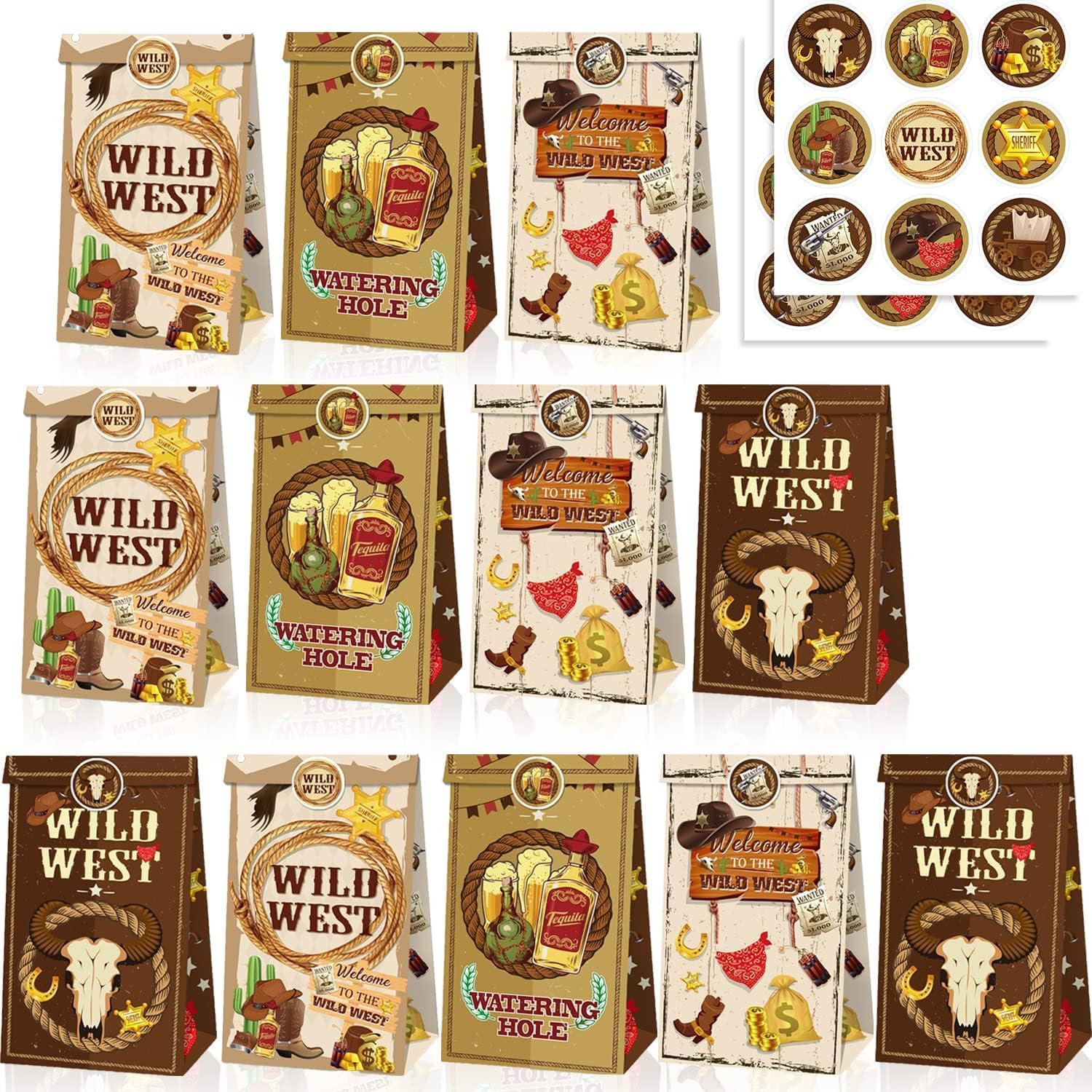 KRISTIN PARADISE 12Pcs Western Cowboy Party Favor Bags