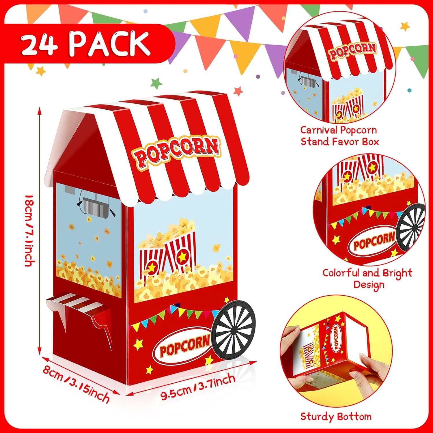 Trandraft 24 Pcs Circus Popcorn Boxes