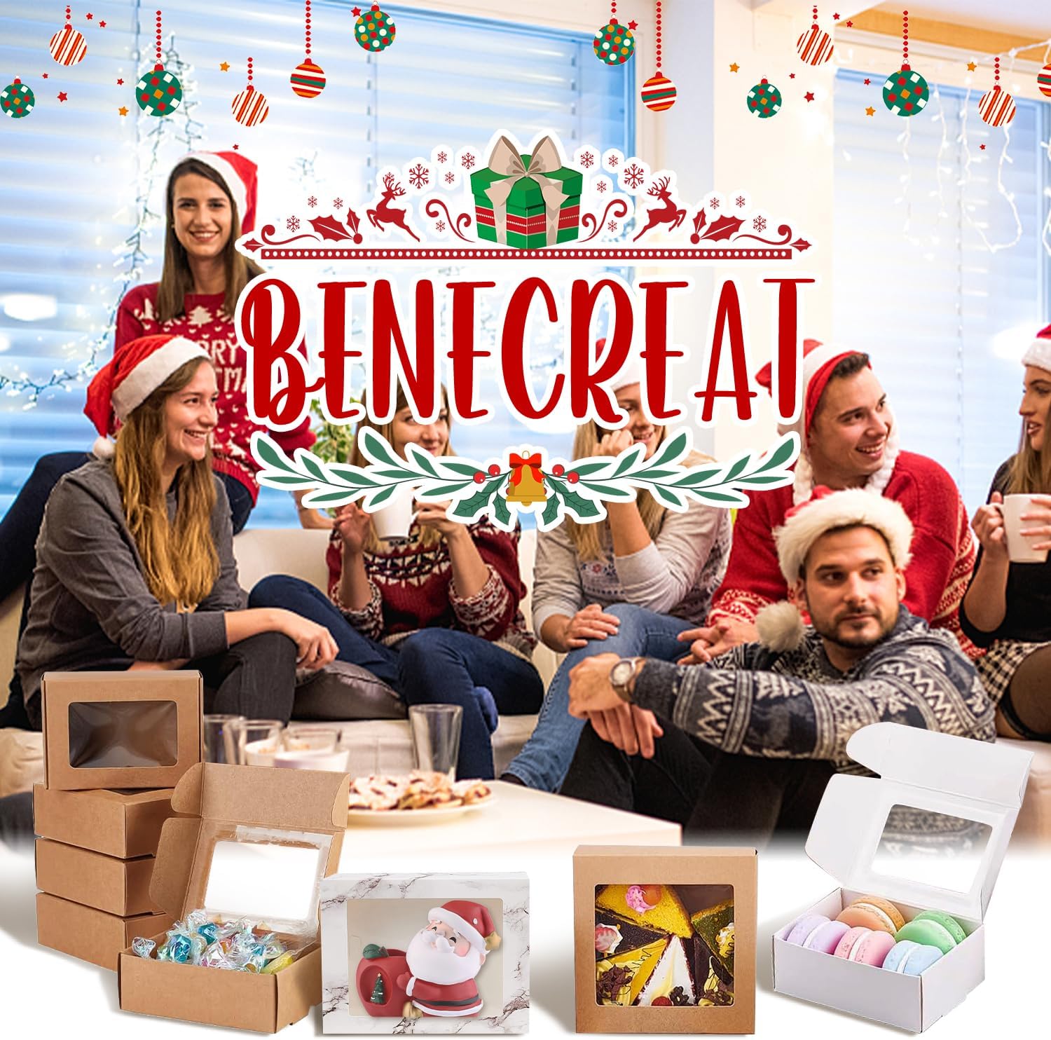 BENECREAT 30 Pack Rectangle Brown Kraft Gift Boxes with Clear Window