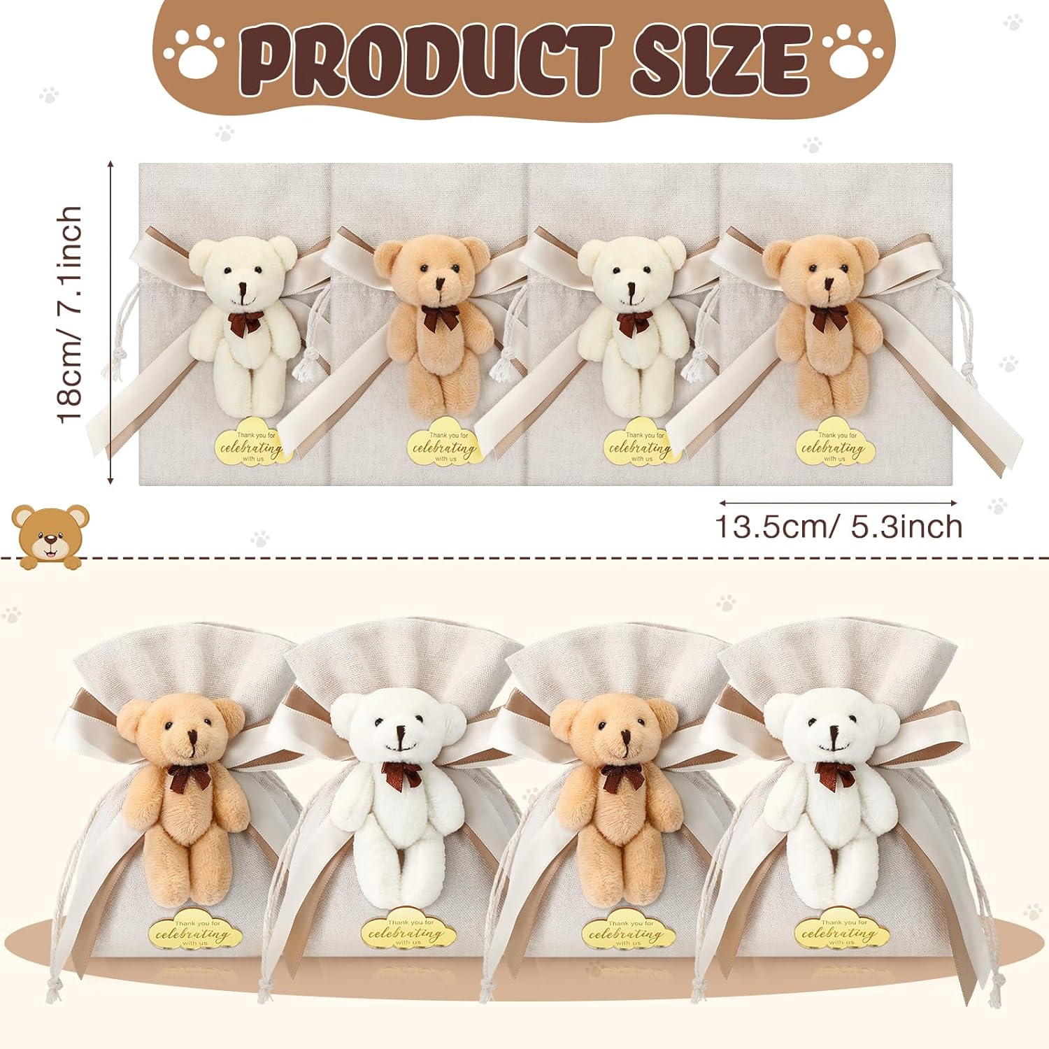 Shinylin 24 Pcs Plush Bear Gift Bags for Baby Shower