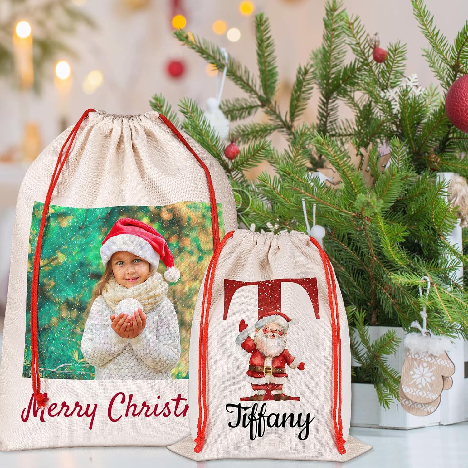 FAMIPAWS Custom Santa Sack with Name Text for Christmas Gifts