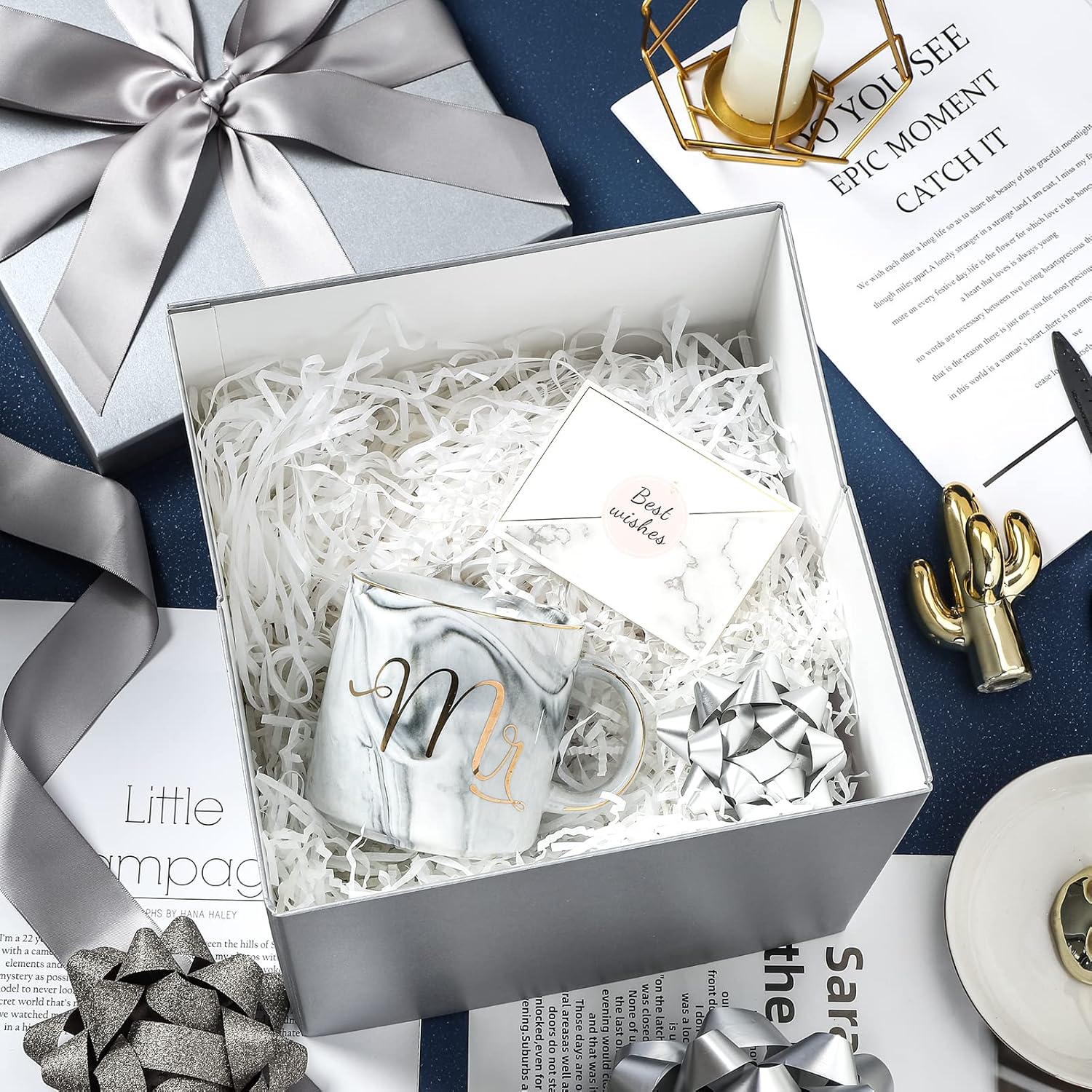RUSPEPA Gray Medium Gift Box with Lids and Ribbon 1
