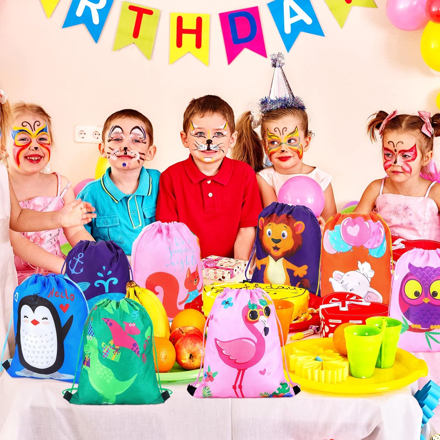 GliCraft 16 Pcs Animal Drawstring Gift Bags for Kids